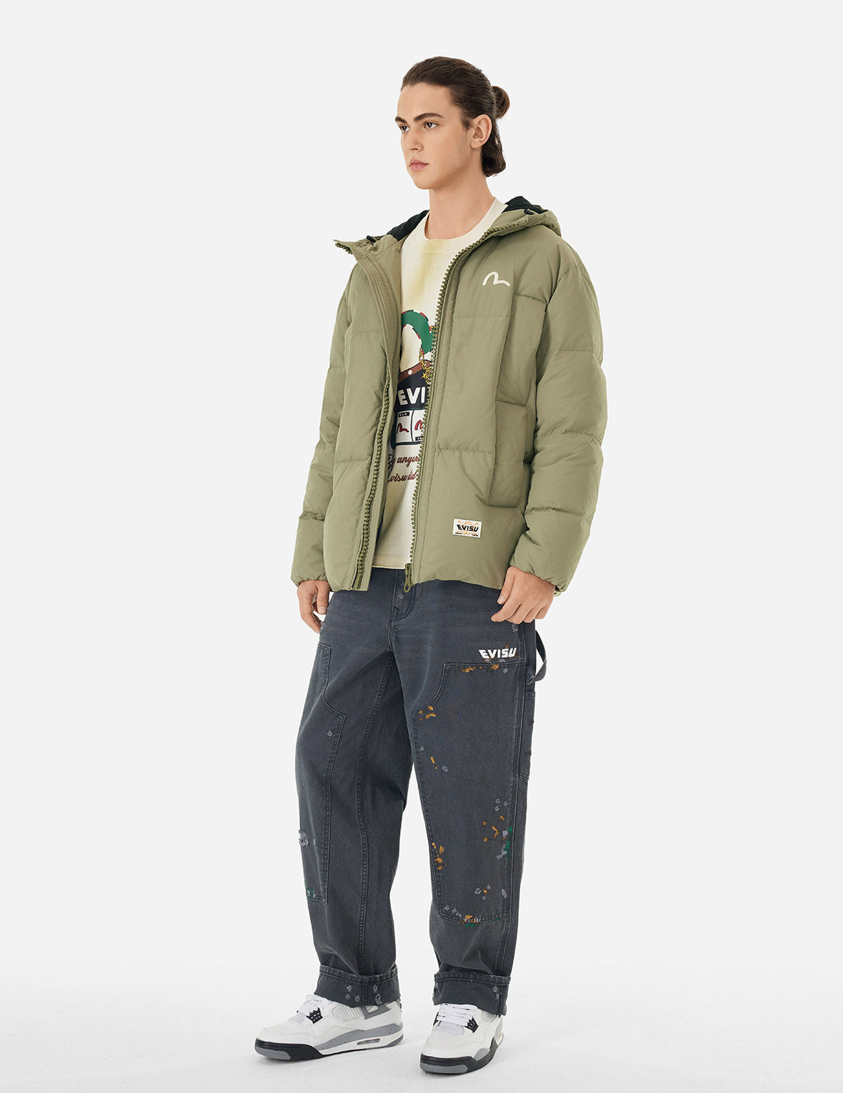 Seagull Embroidery Loose Fit Down Jacket - 10