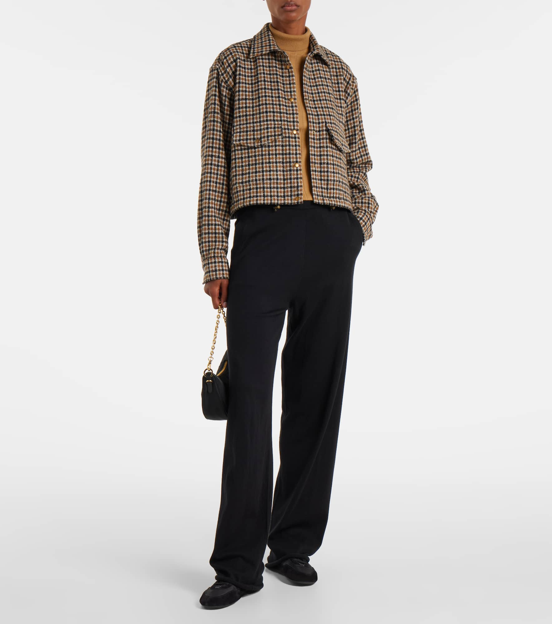 Checked cropped wool-blend shirt - 2