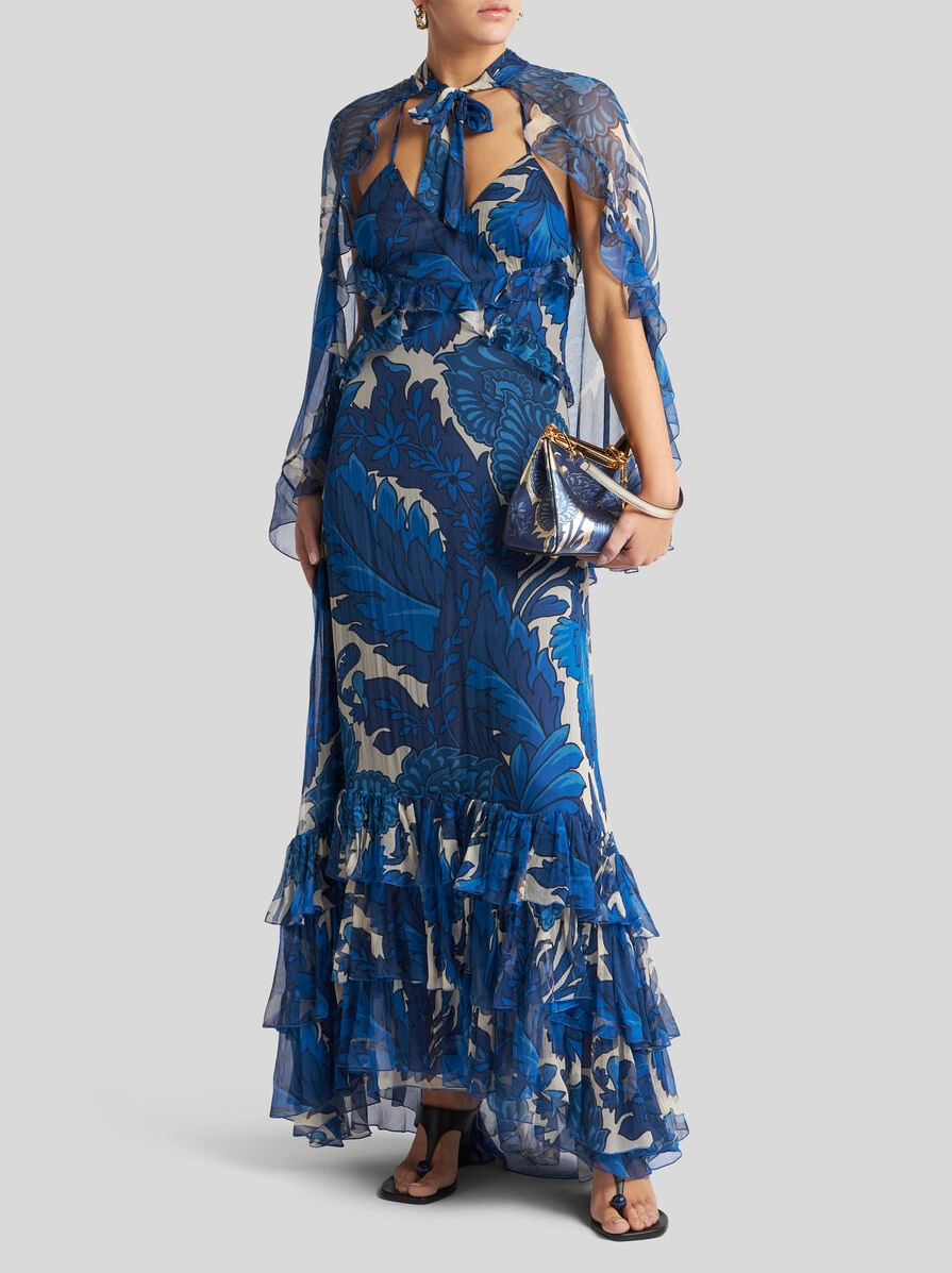 DRESS WITH MAXI FLORAL PRINT AND DETACHABLE CAPE - 3