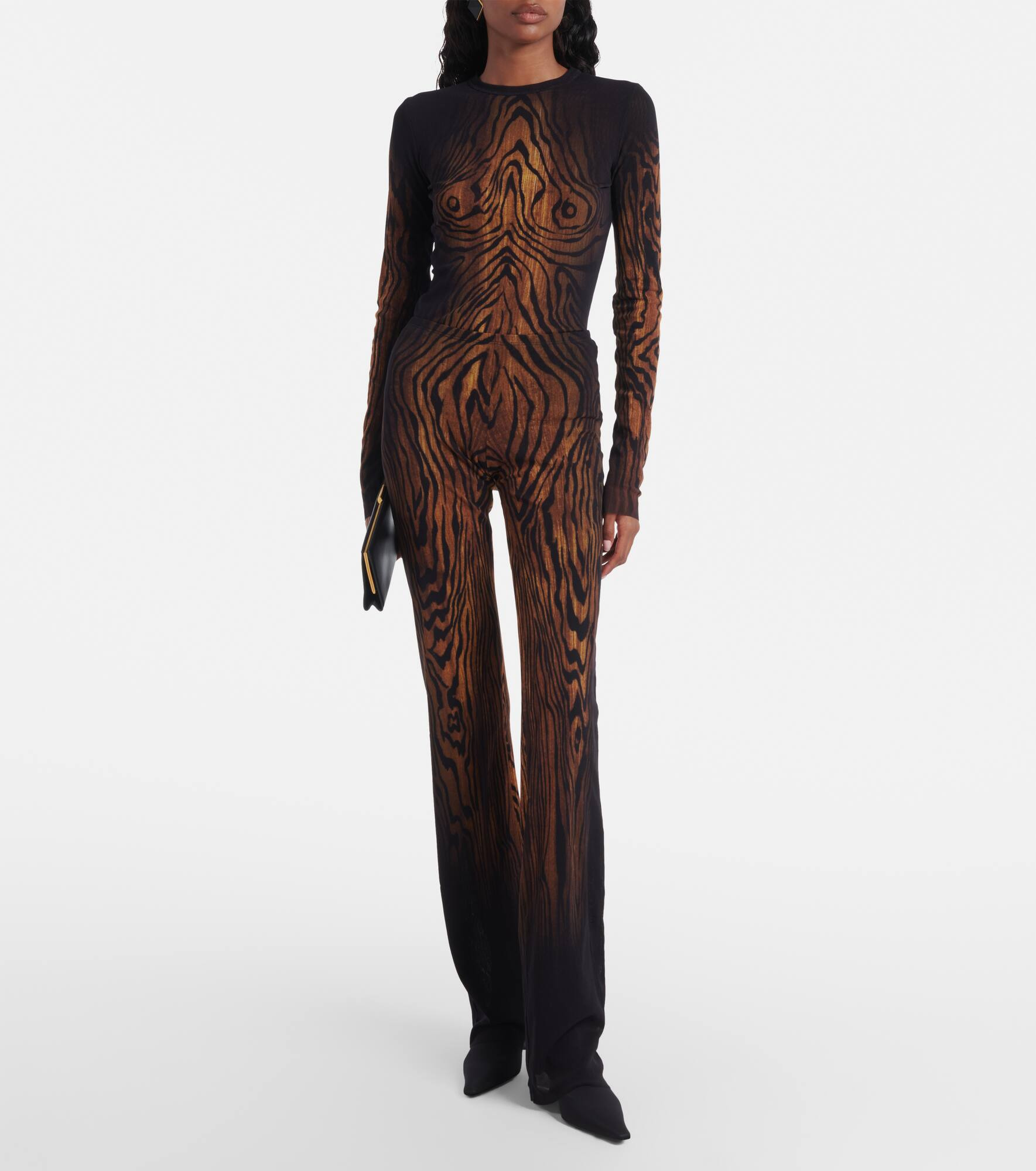 Wood trompe l'œil tulle straight pants - 2
