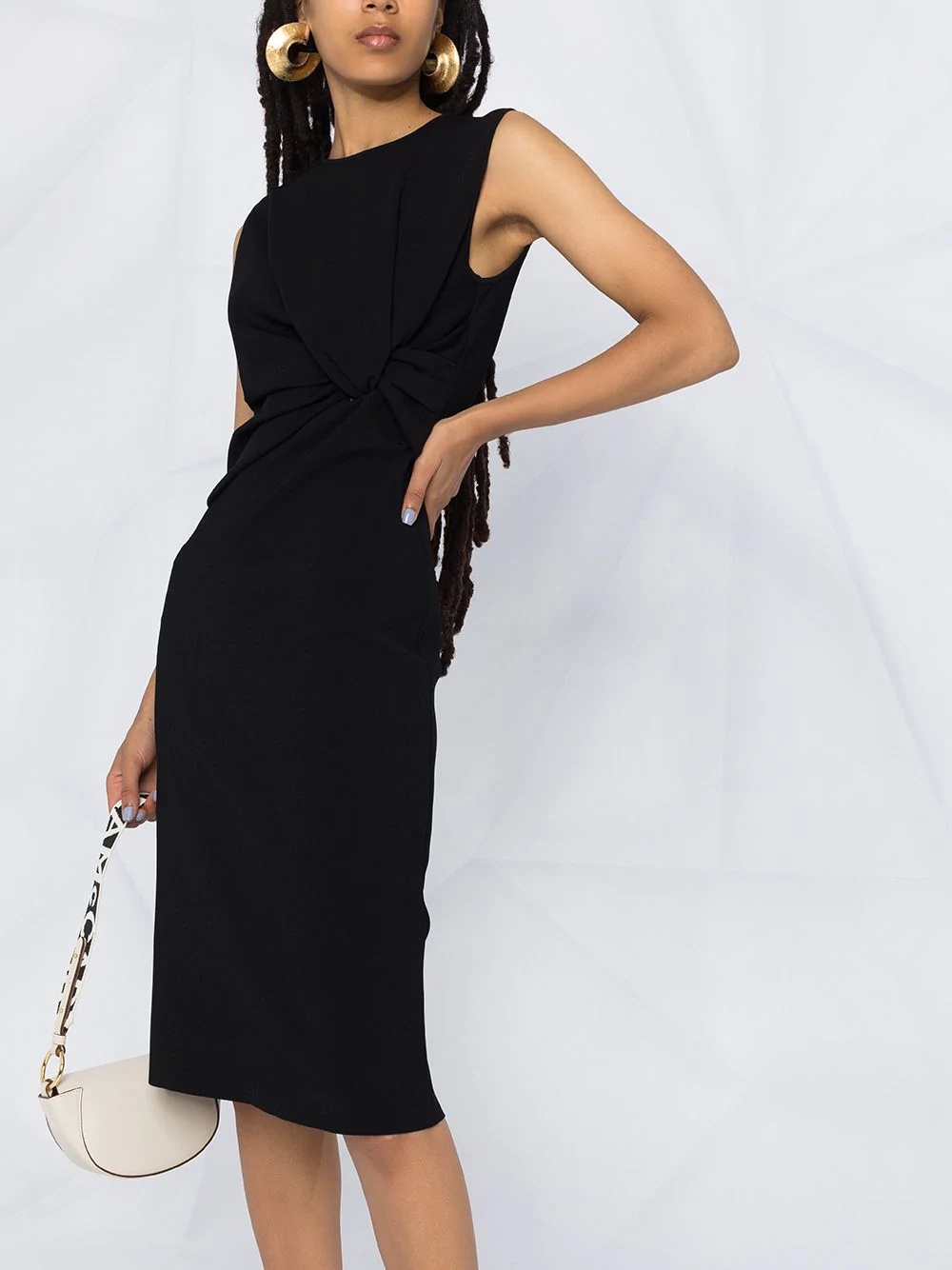 fitted black dress with twist knot detail - 5