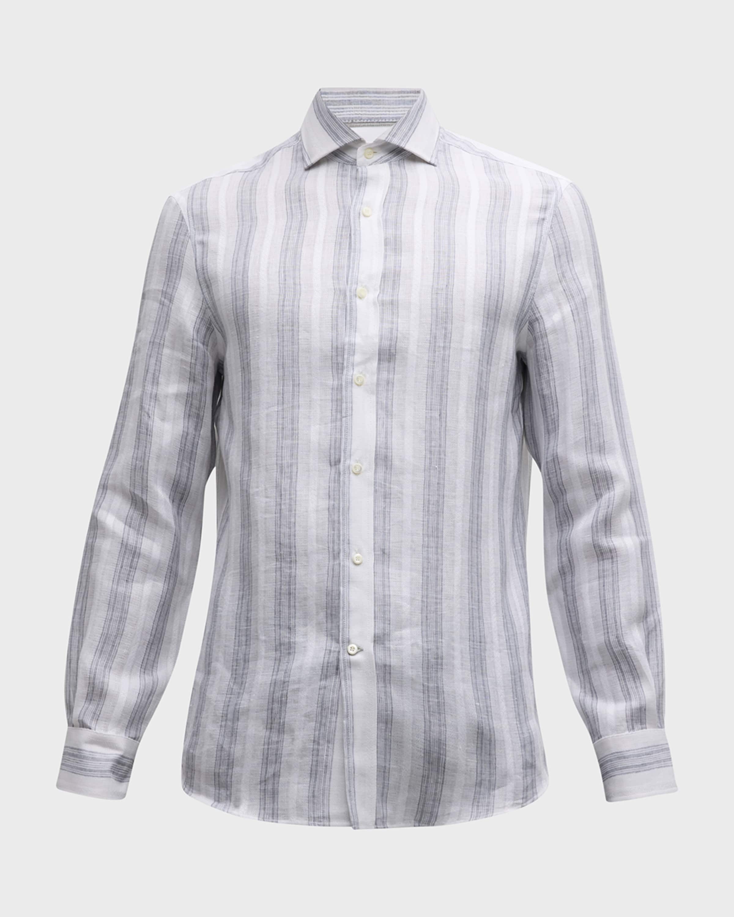 Men's Linen Multi-Stripe Casual Button-Down Shirt - 1