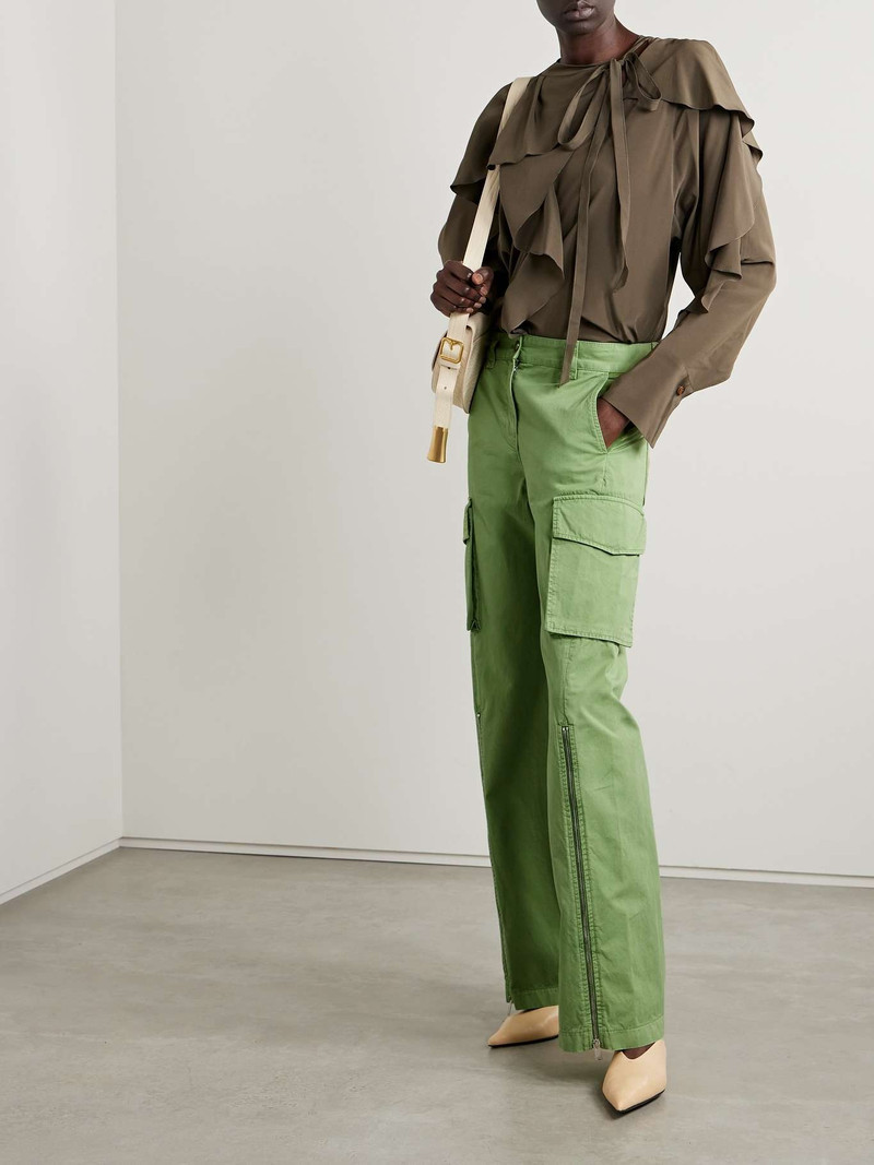 Stella McCartney + NET SUSTAIN corduroy-trimmed organic cotton-twill wide-leg pants outlook