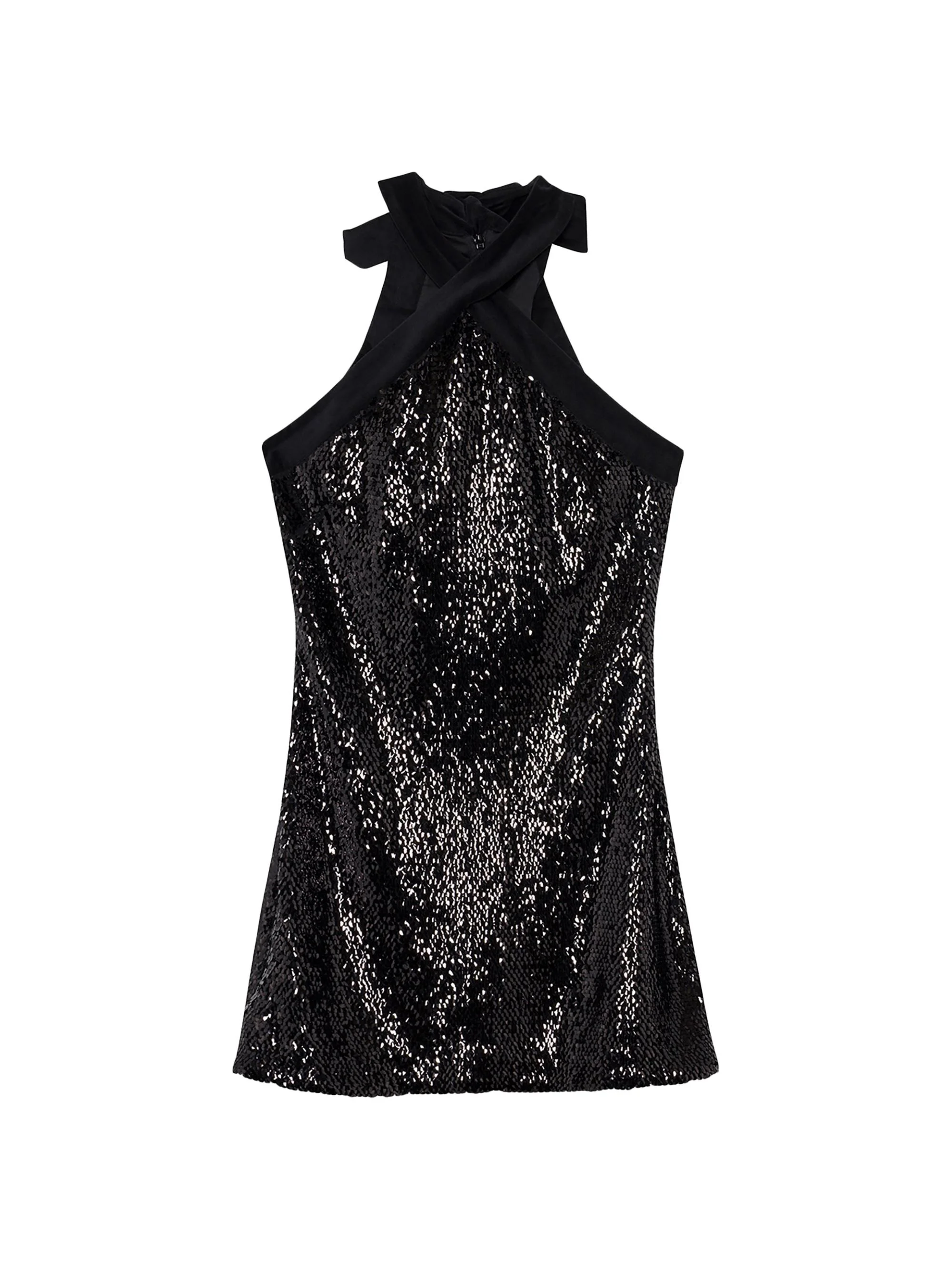 Women's Isla Sequined Halter Minidress - Black - 1