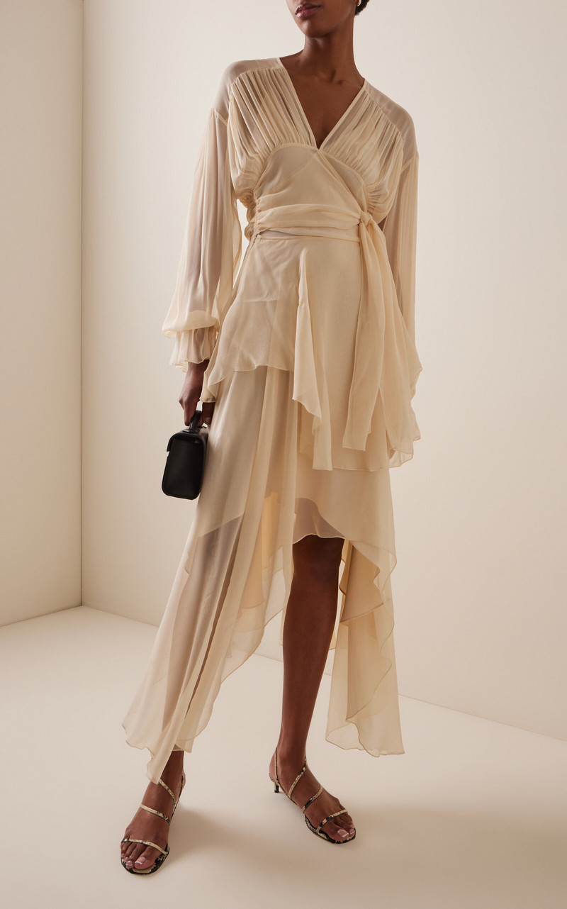 RODARTE Tie-Detailed Silk-Chiffon Midi Dress off-white outlook