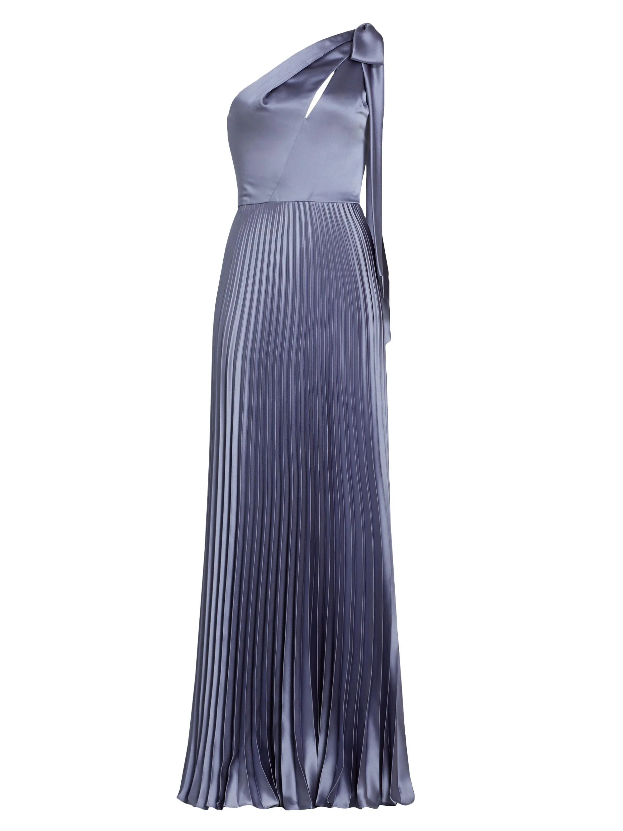 Women's Satin One-Shoulder Pleated Gown - Slate - 1