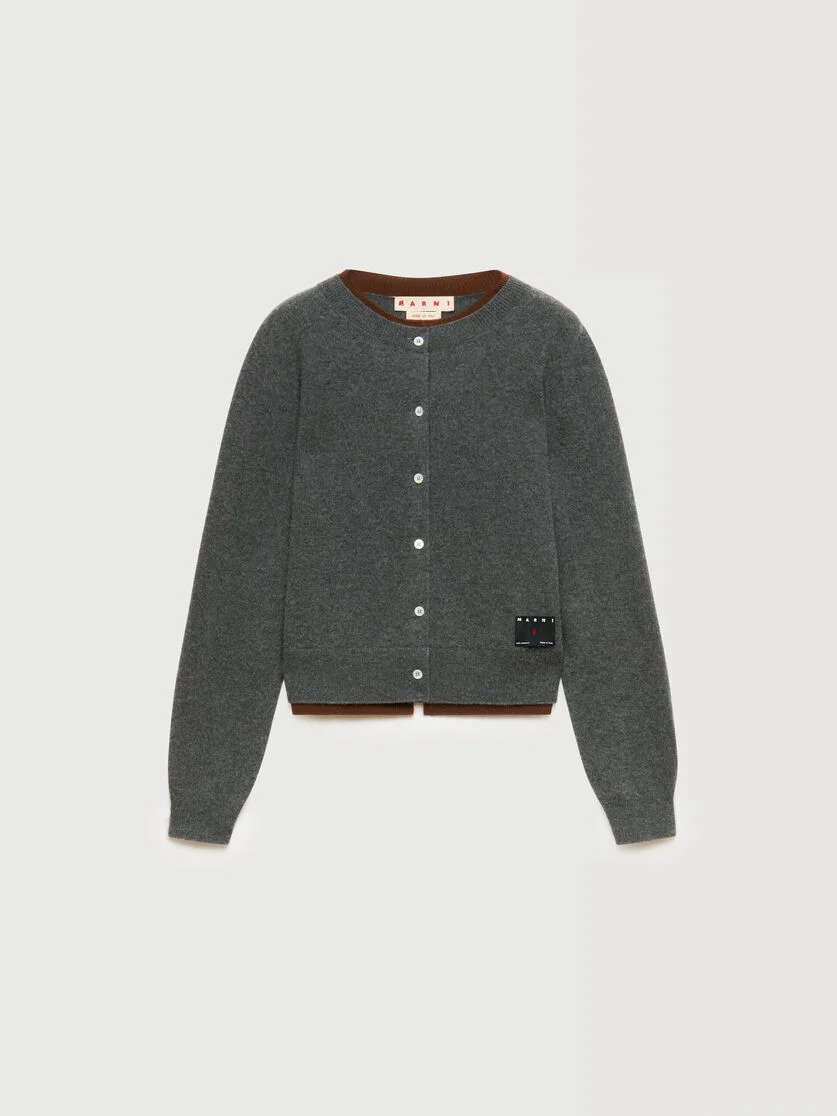 GREY CASHMERE CARDIGAN WITH LAYERED EFFECT - 1