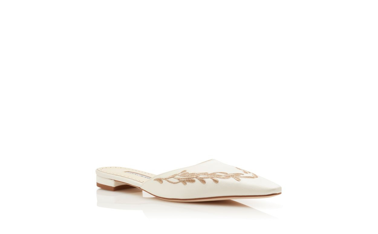 White and Gold Satin Flat Mules - 3