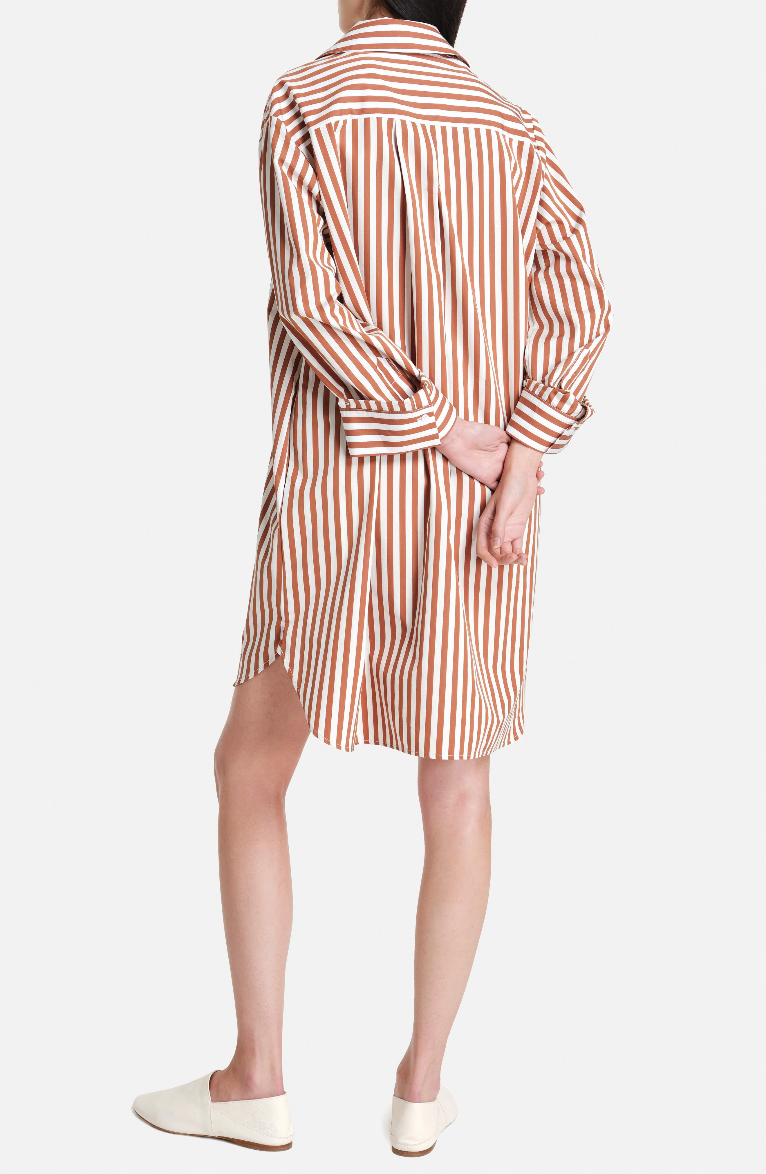 TWP Morning After Oversize Stripe Long Sleeve Cotton Shirtdress in Ivory/Cognac at Nordstrom - 2