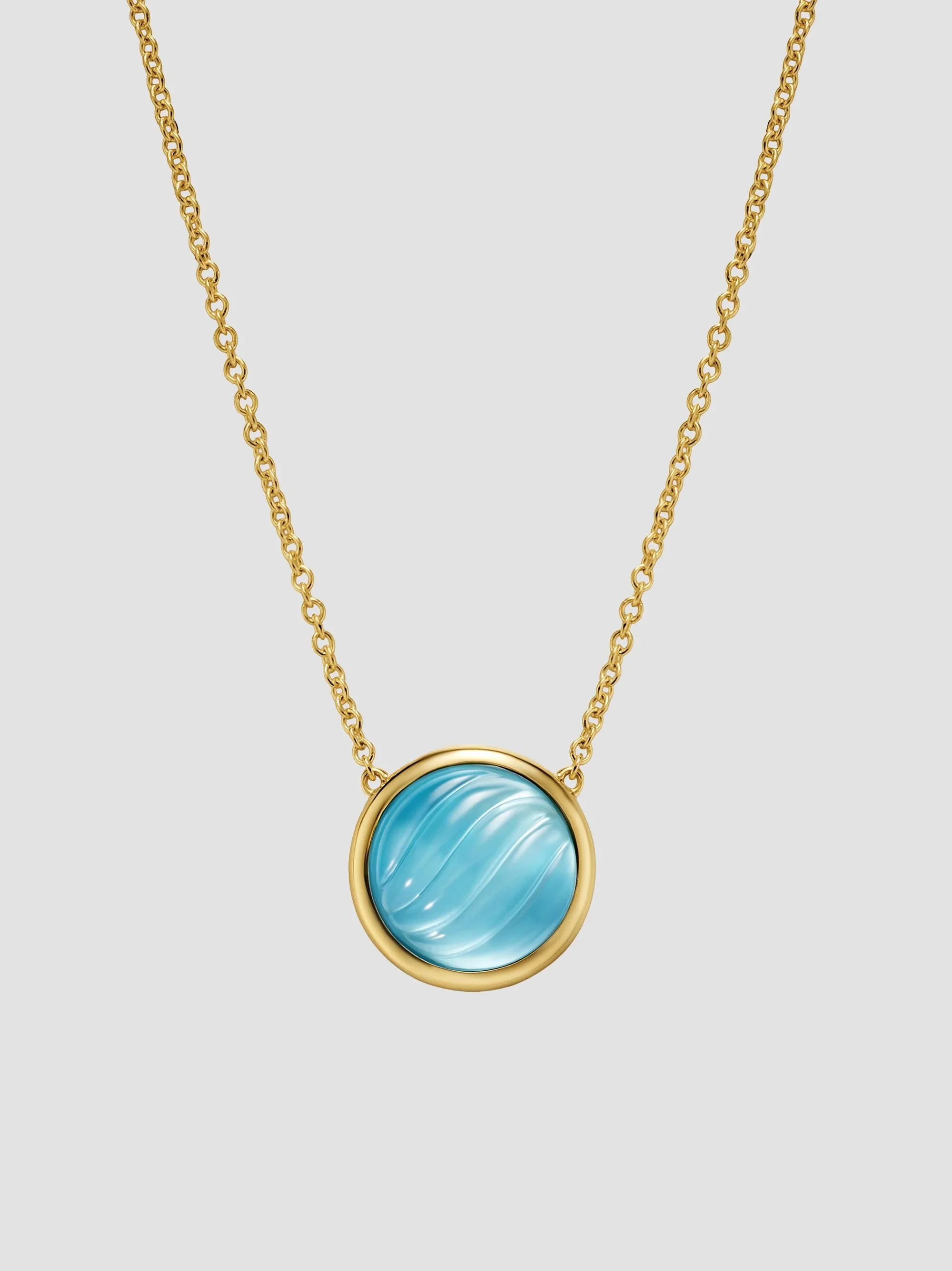 Women's Sculpted Cable Pendant Necklace in 18K Yellow Gold - Blue Topaz Mop Bottom - 1
