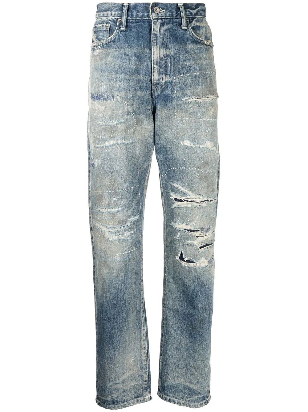 distressed slim-cut jeans - 1