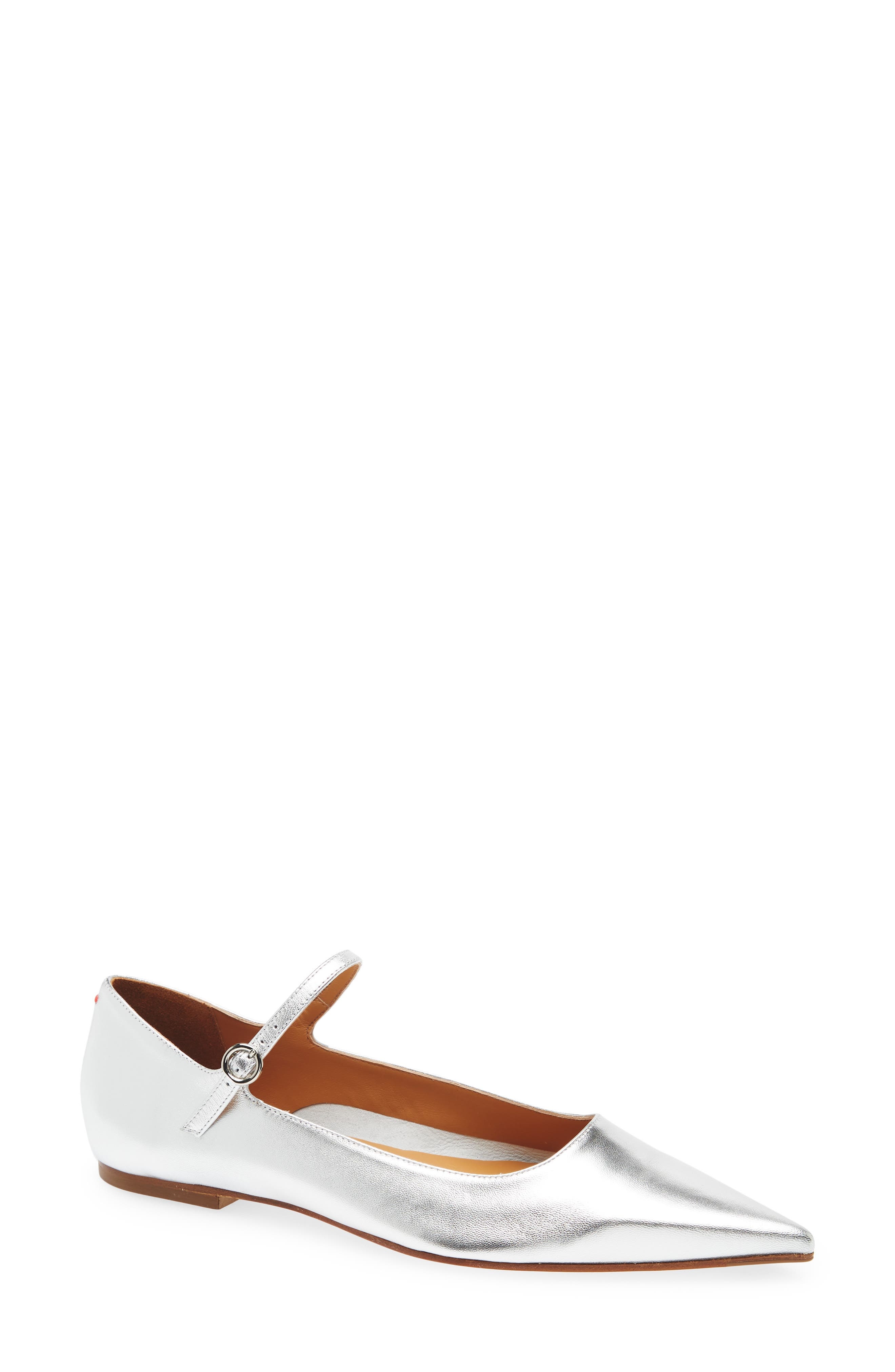 aeyde Cleo Pointed Toe Mary Jane Flat in Silver at Nordstrom - 1