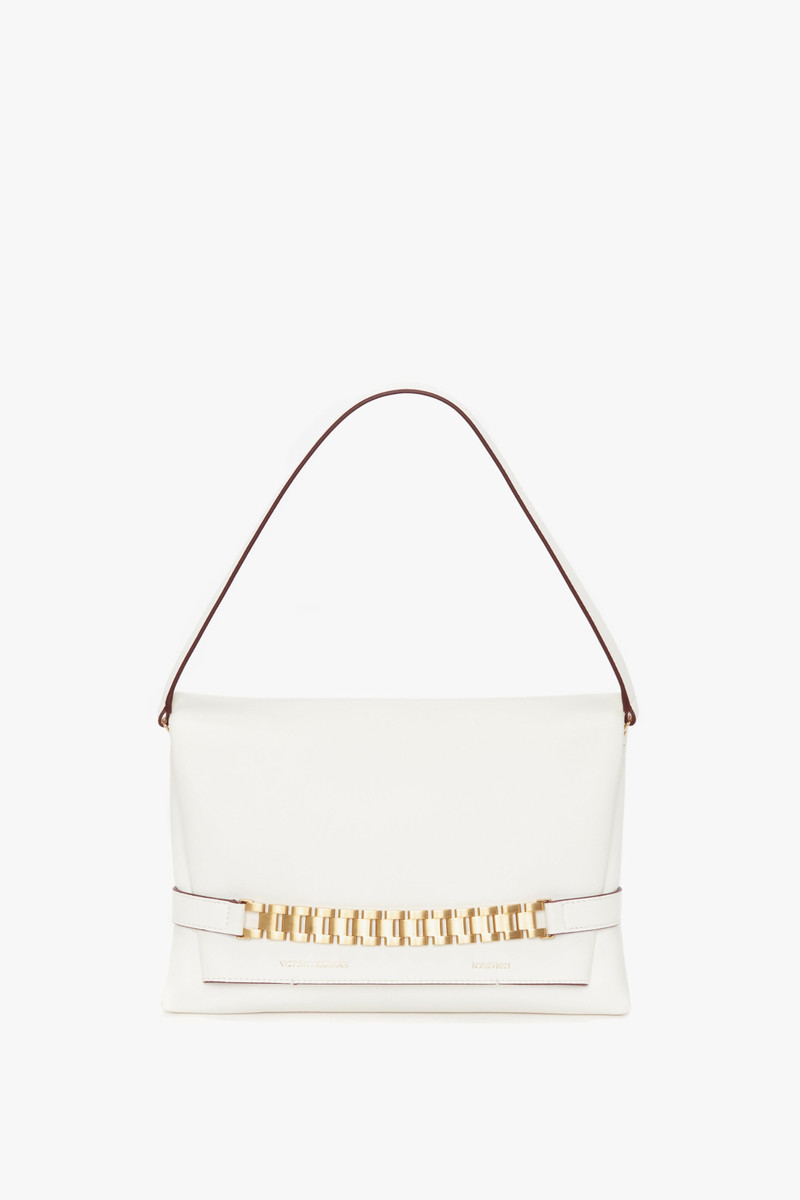 Chain Pouch with Strap In White Leather 1