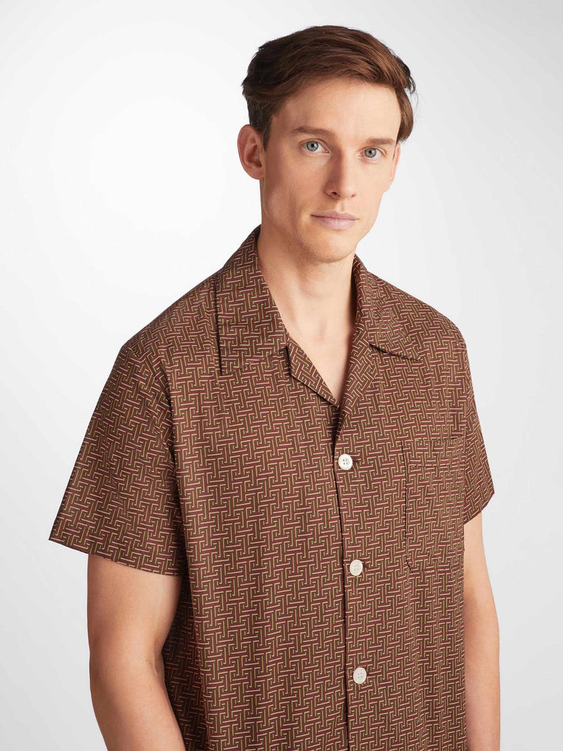 Derek Rose Men's Short Pajamas Ledbury 72 Cotton Batiste Burgundy outlook