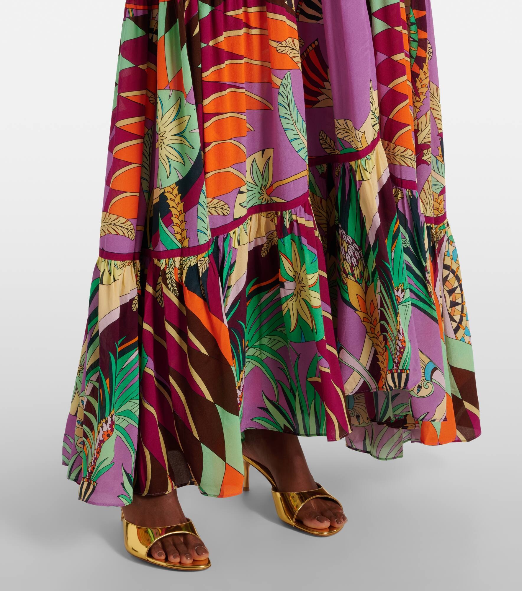 Gathered printed silk cutout maxi dress - 5