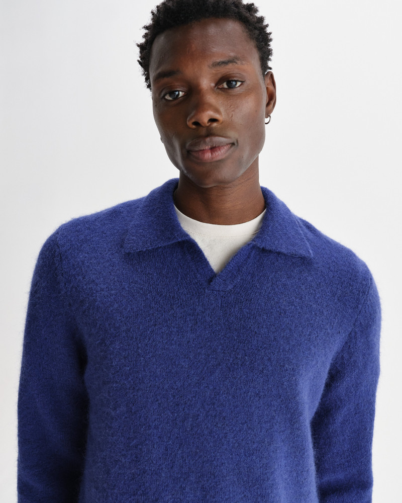 Carter - Blue Open Collar Fluffy Wool Knit Polo 4
