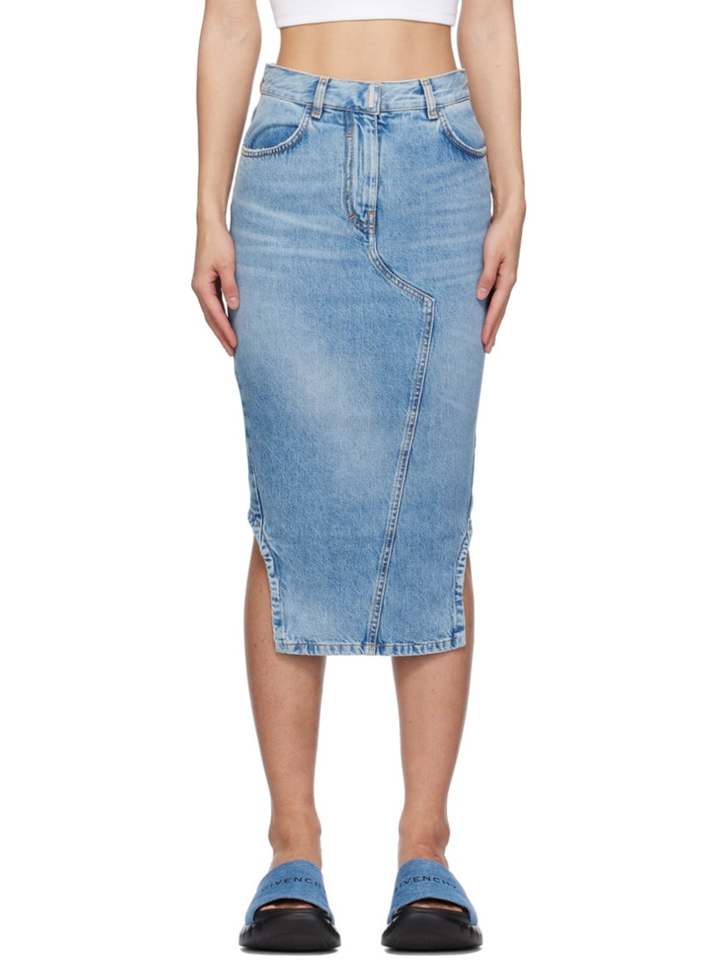 Blue Asymmetric Denim Midi Skirt 1
