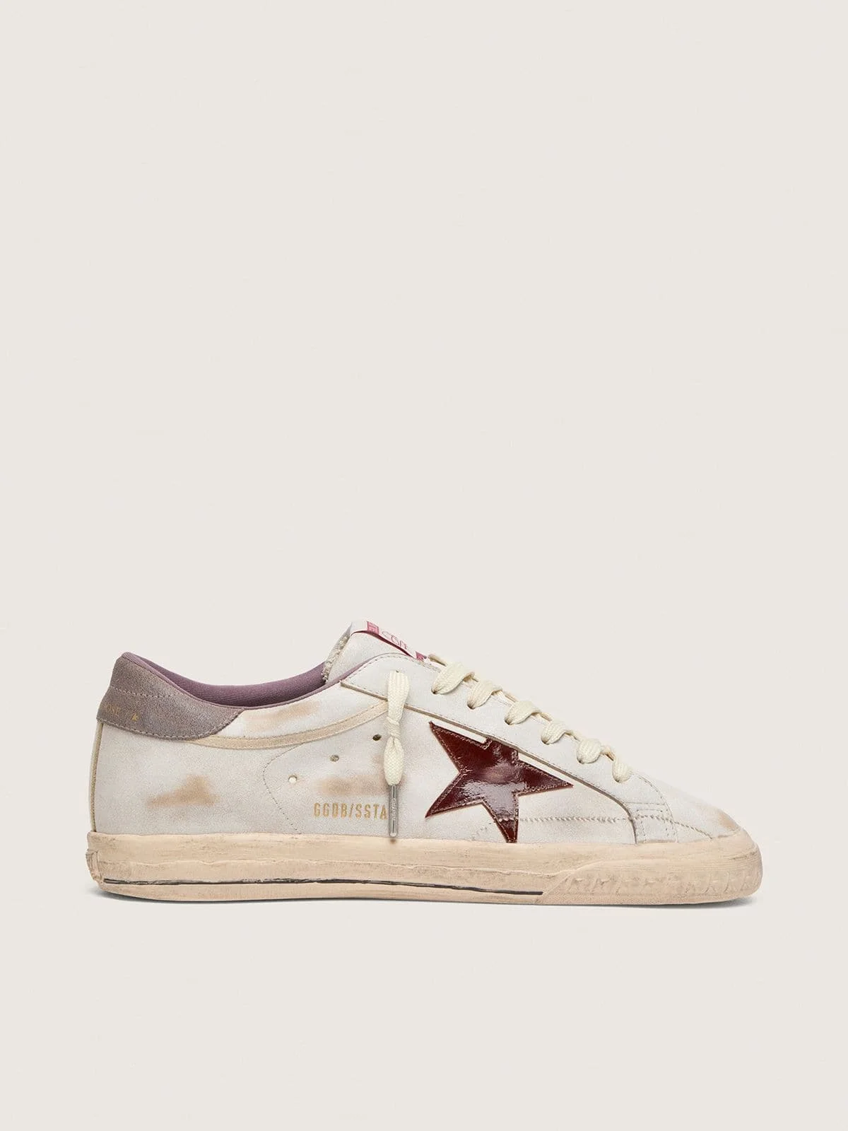 Men’s Super-Star in white leather with burgundy laminated leather star - 1