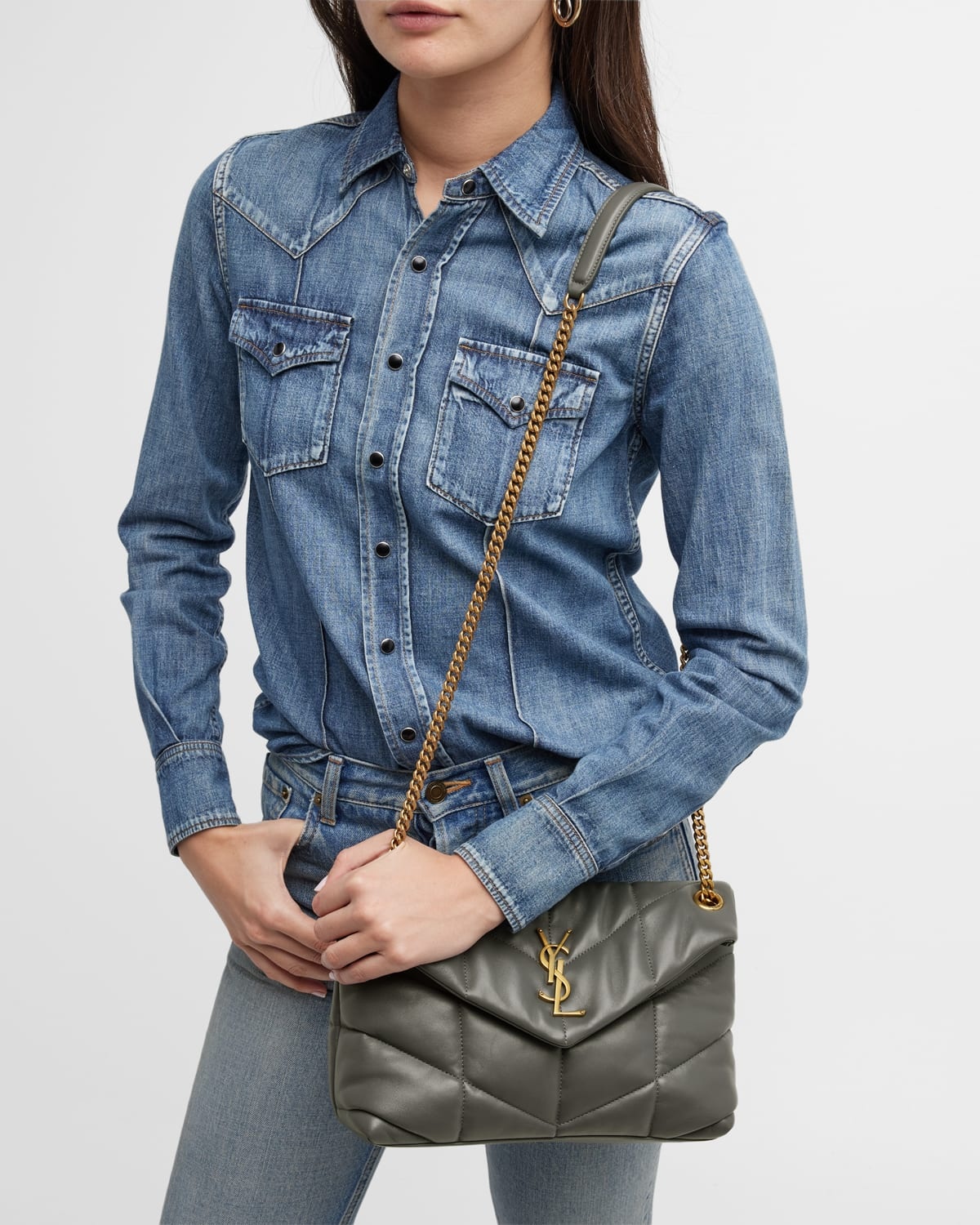 Lou Puffer Small YSL Shoulder Bag in Quilted Leather - 4