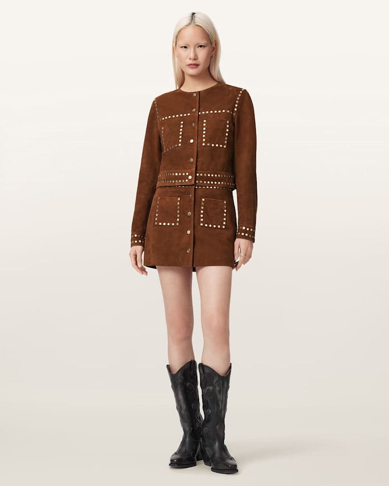ALLSAINTS ALICE SUEDE STUDDED CROPPED TRUCKER JACKET outlook