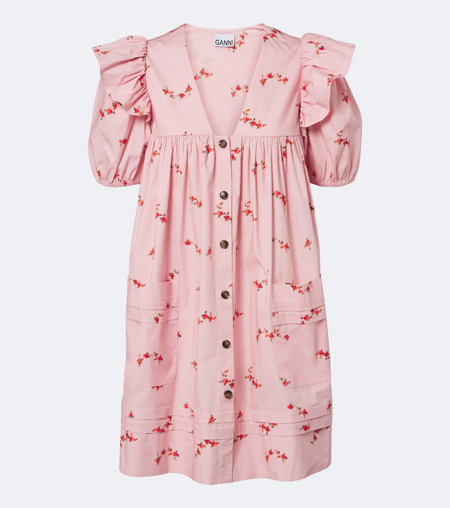 Floral ruffled cotton-blend poplin minidress - 1