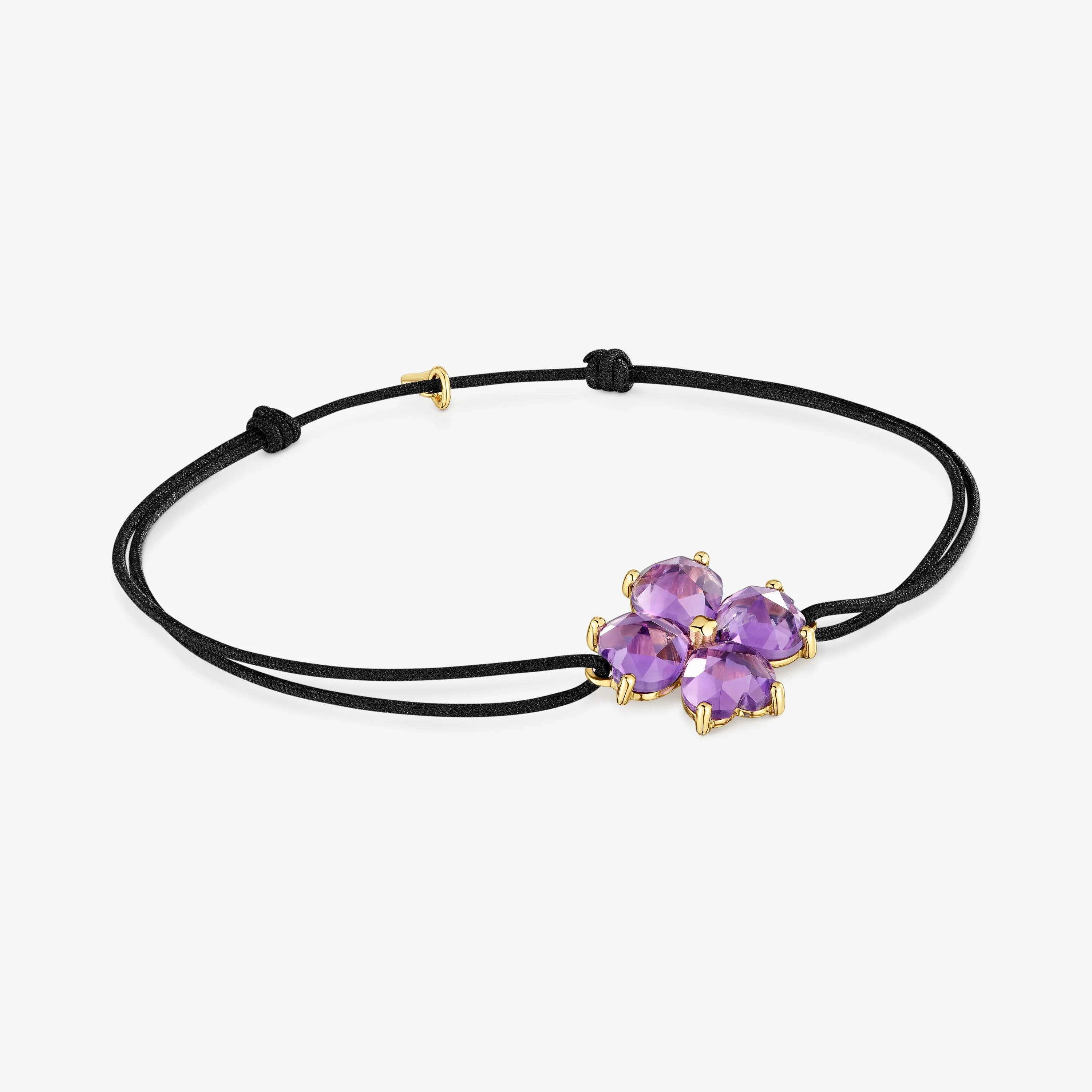 18K solid gold Bracelet with amethyst and black nylon Daisy - 1