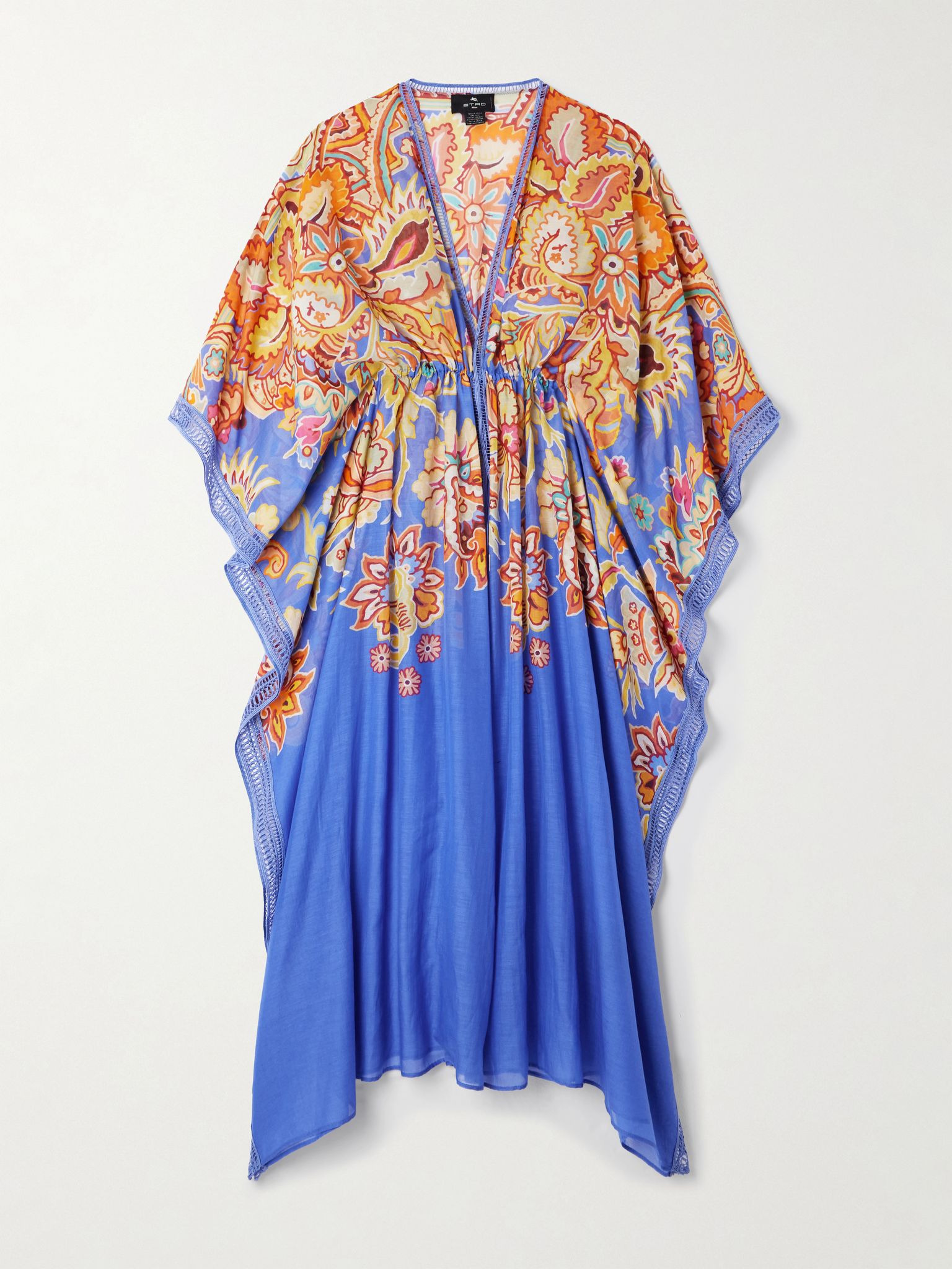 Printed cotton and silk-blend voile kaftan Blue - 1