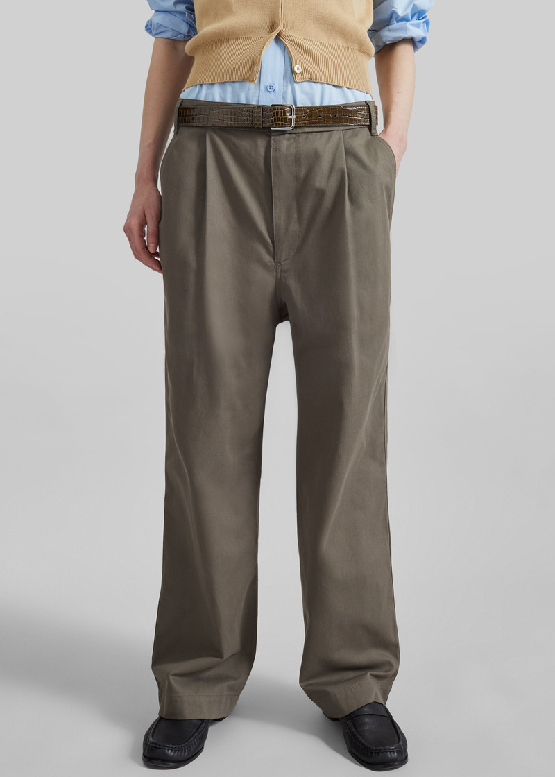 Low Classic Drawstring Washed Cotton Pants - Khaki 3