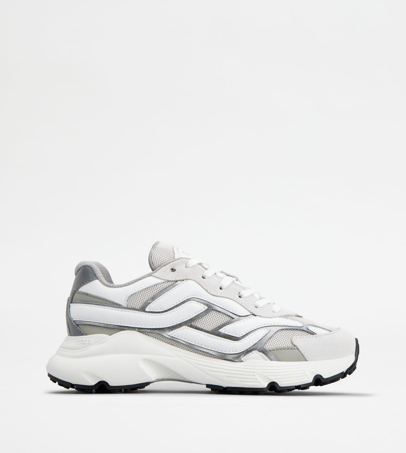 SNEAKERS IN LEATHER AND TECHNICAL FABRIC - GREY, WHITE - 1