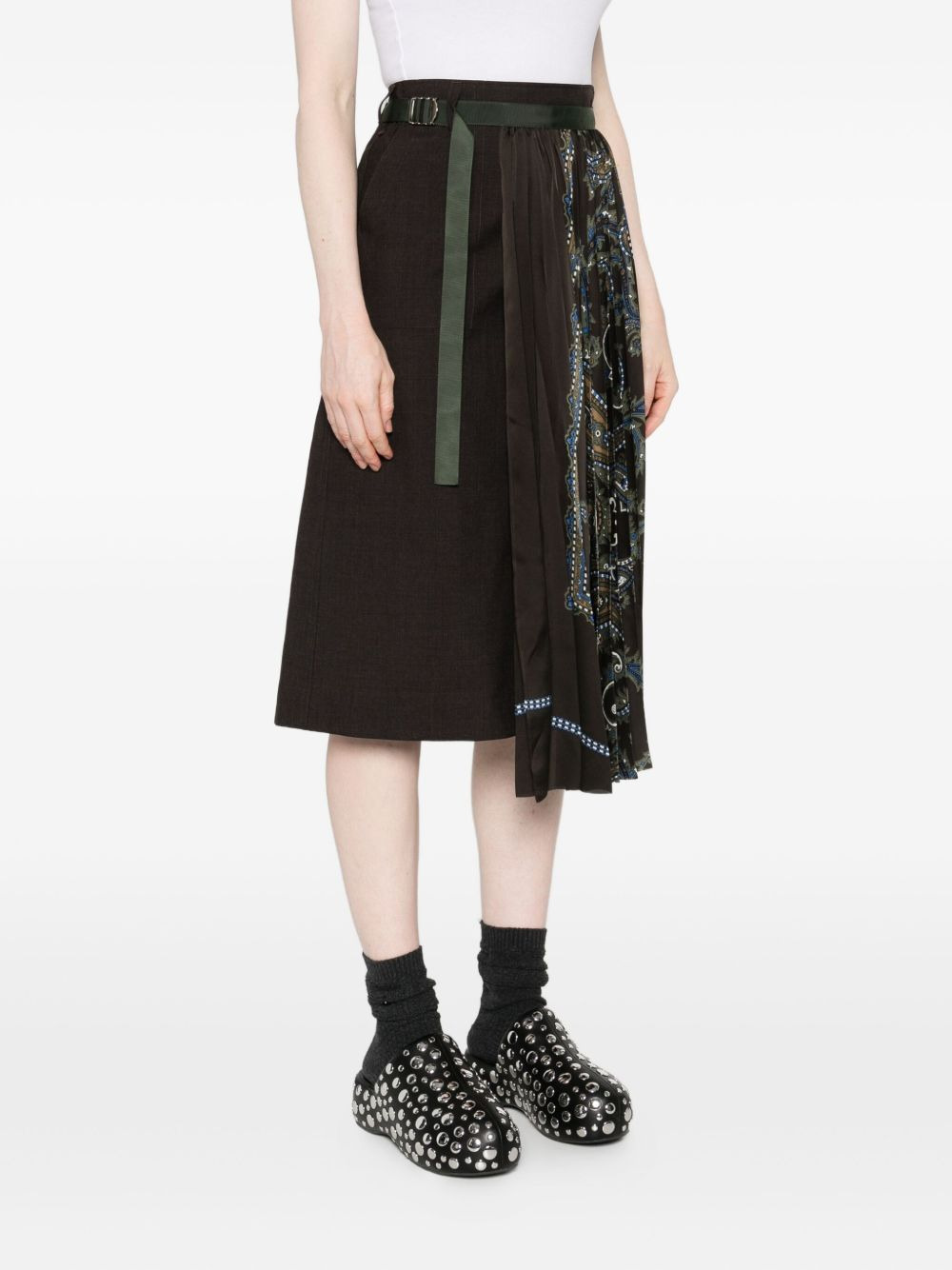 paisley-print panelled midi skirt - 3