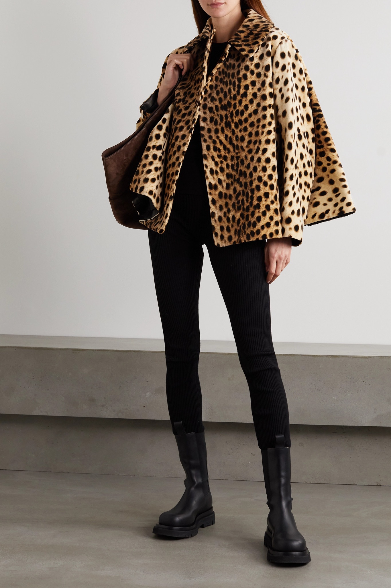 Leopard-print cotton-velvet cape - 2