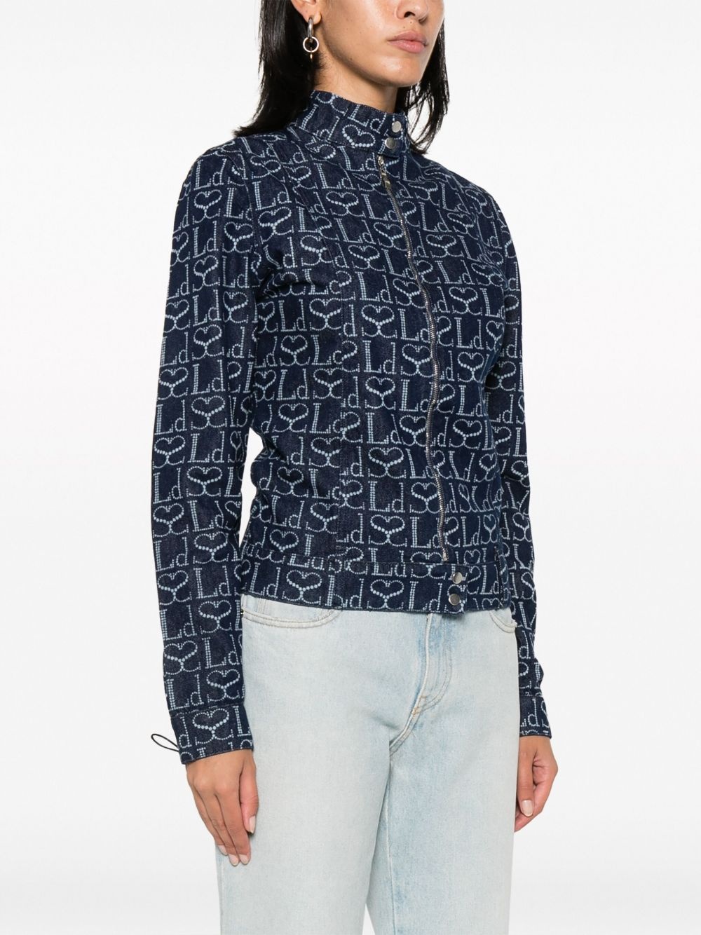 monogram-print denim jacket - 3
