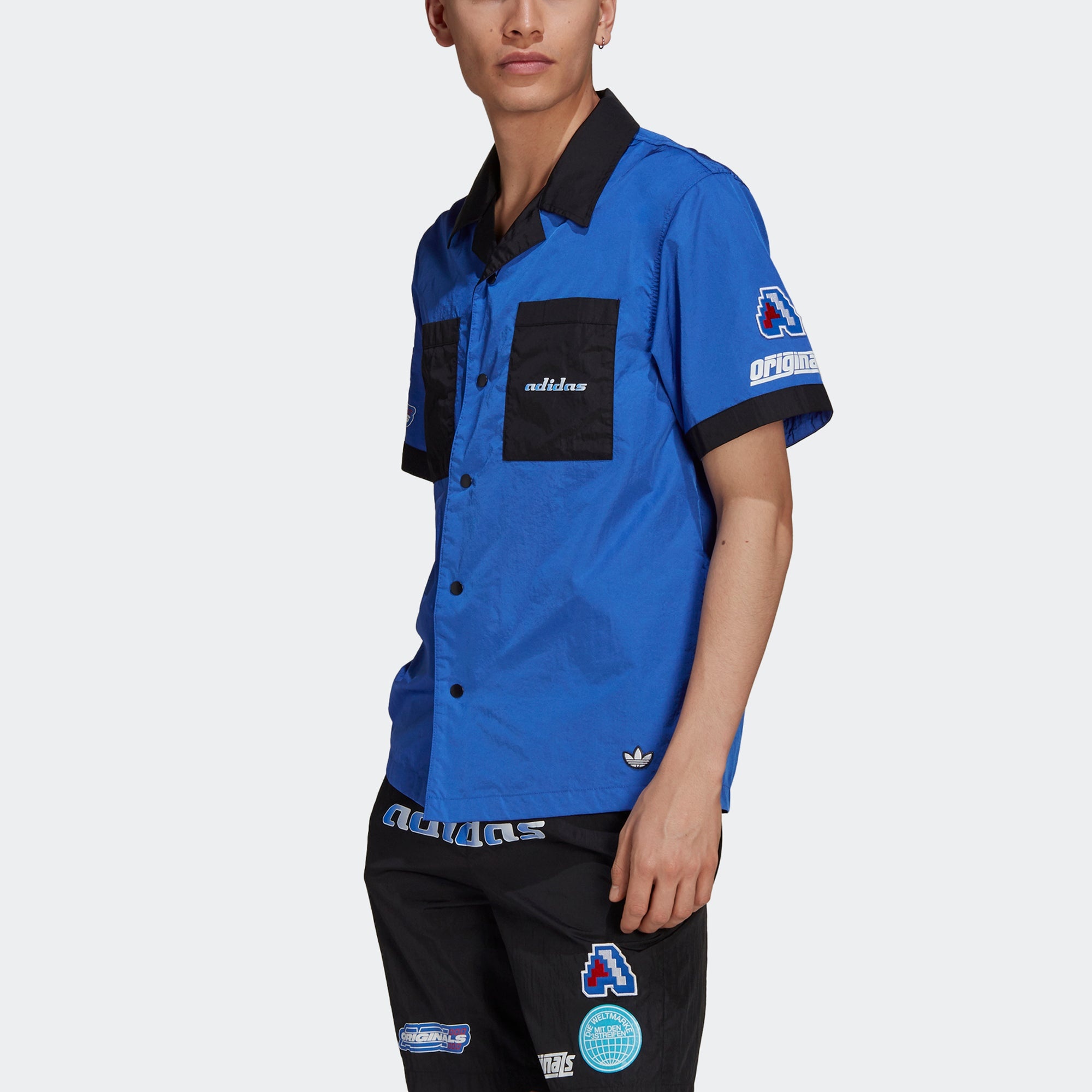 adidas originals MENS TGP SS Logo Printed Motorcycle Short Sleeve Shirt Blue HA4744 - 2