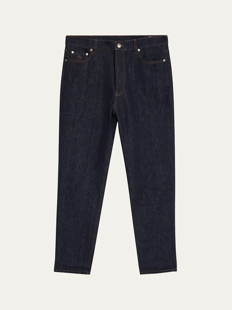 Men's Rinsed Dark-Wash Denim Straight-Leg Jeans - 1