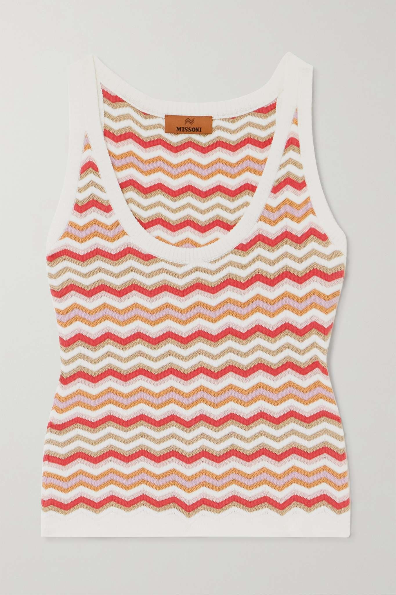 Striped cotton-blend crochet-knit tank - 1