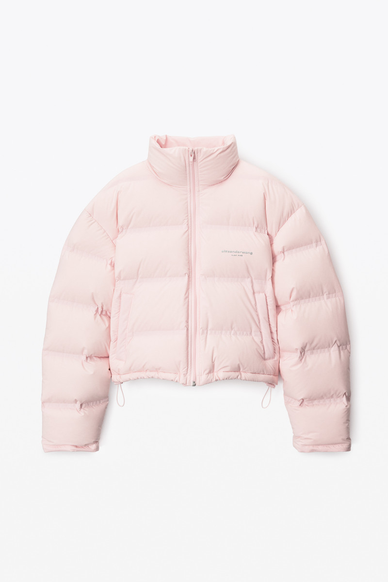 cropped puffer coat with reflective logo 1