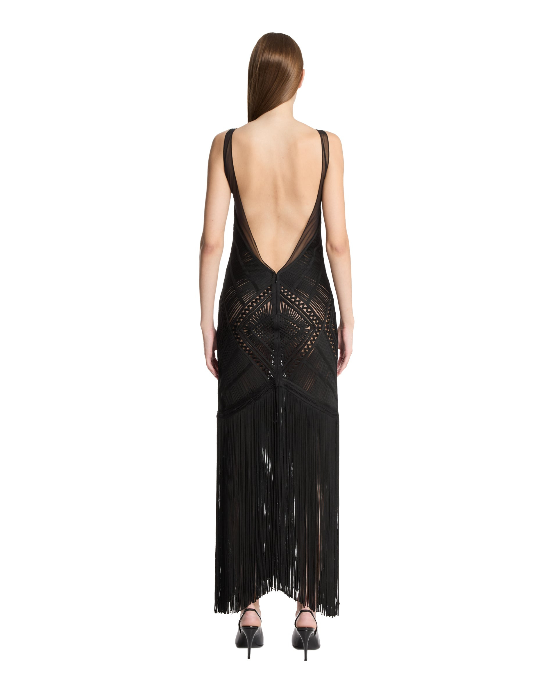 Black Embroidered Tulle Midi Dress - 3