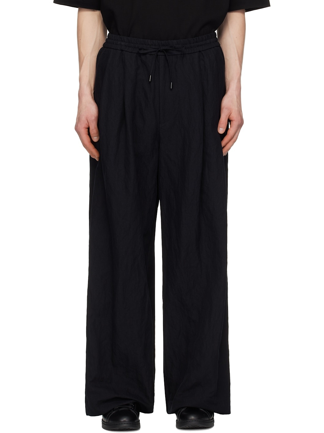 Juun. J Black Cotton-Linen Blended Trousers - 1