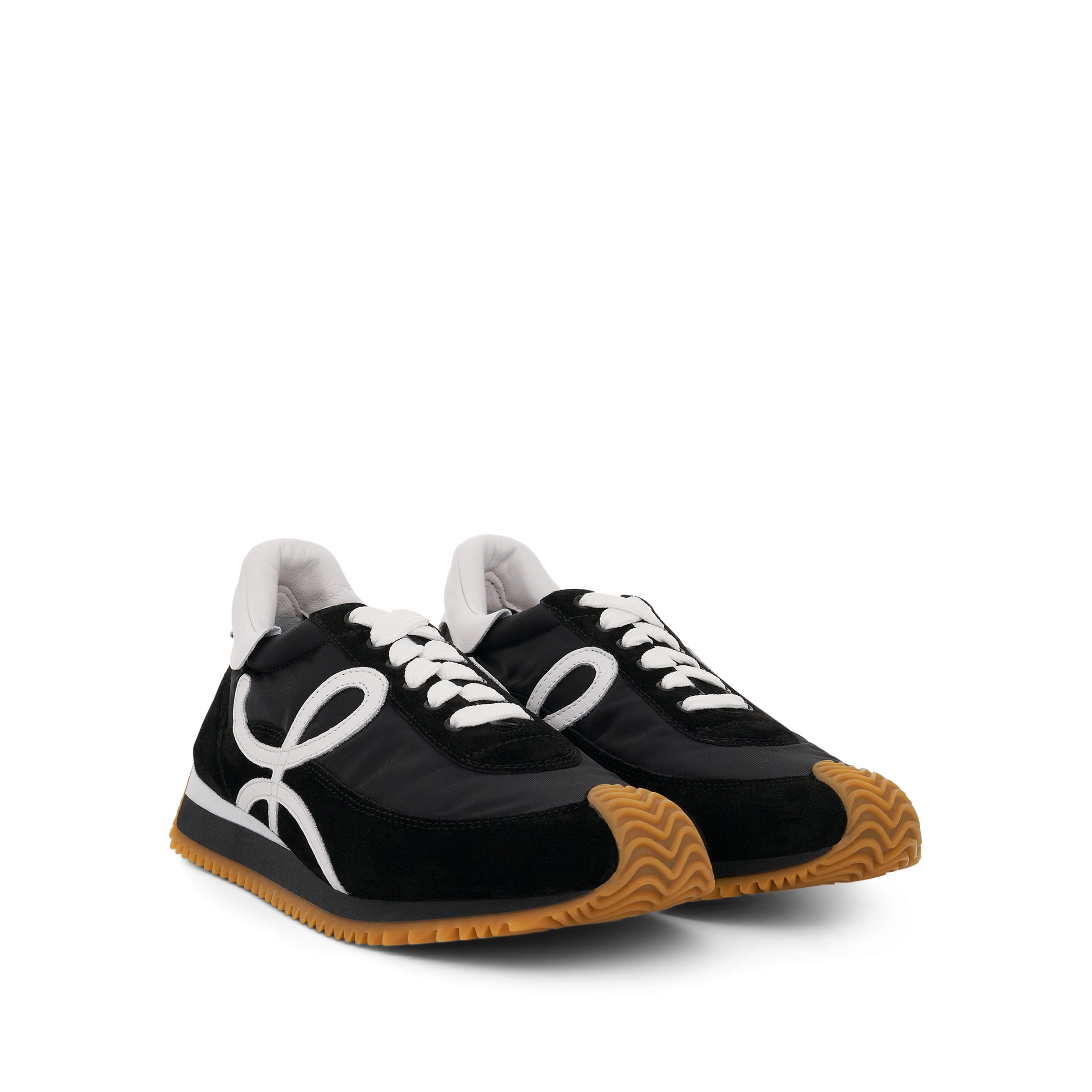 Flow Runner Sneaker in Nylon and Suede in Black/White - 2