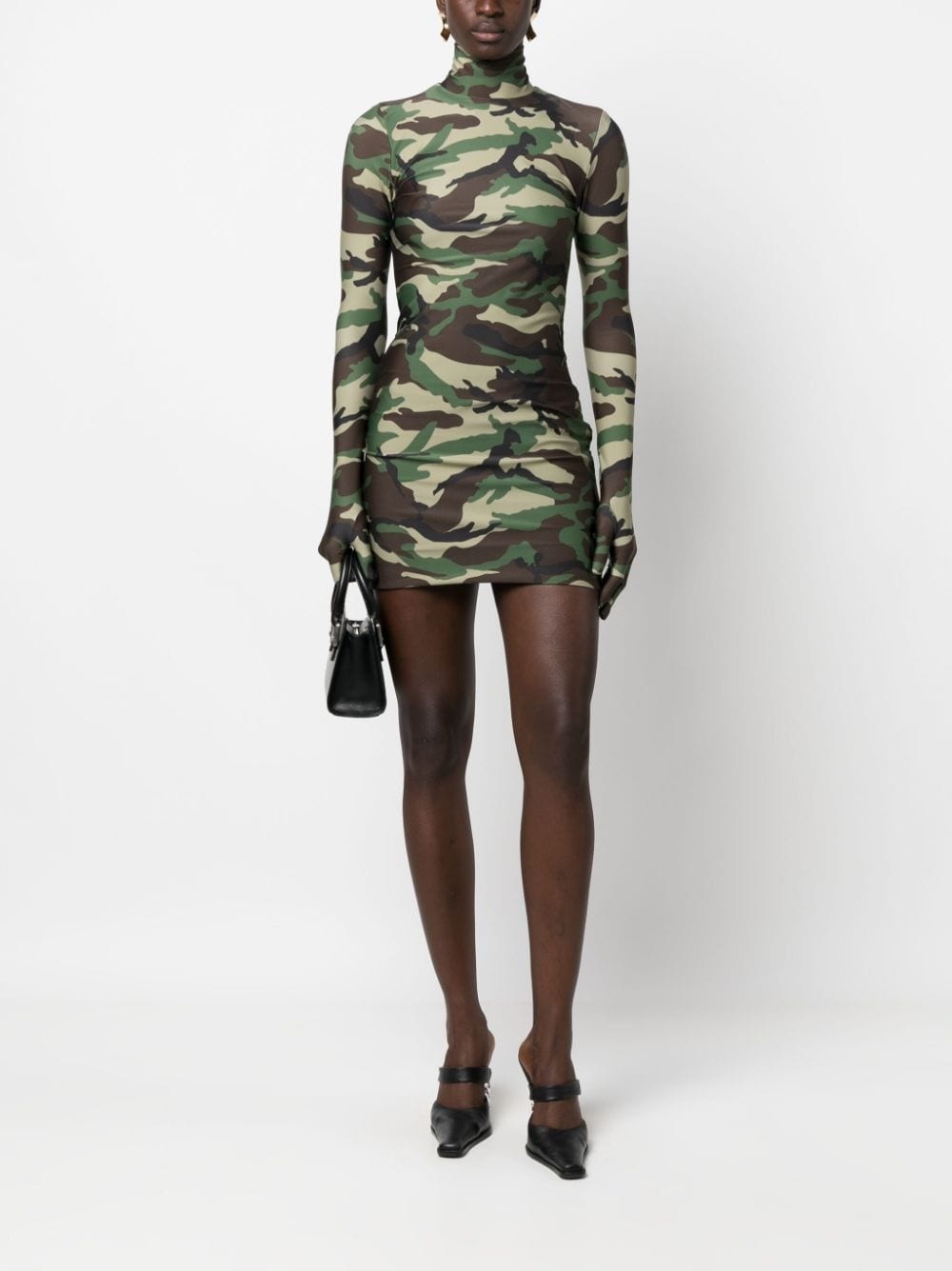 camouflage-pattern glove-sleeves minidress - 2