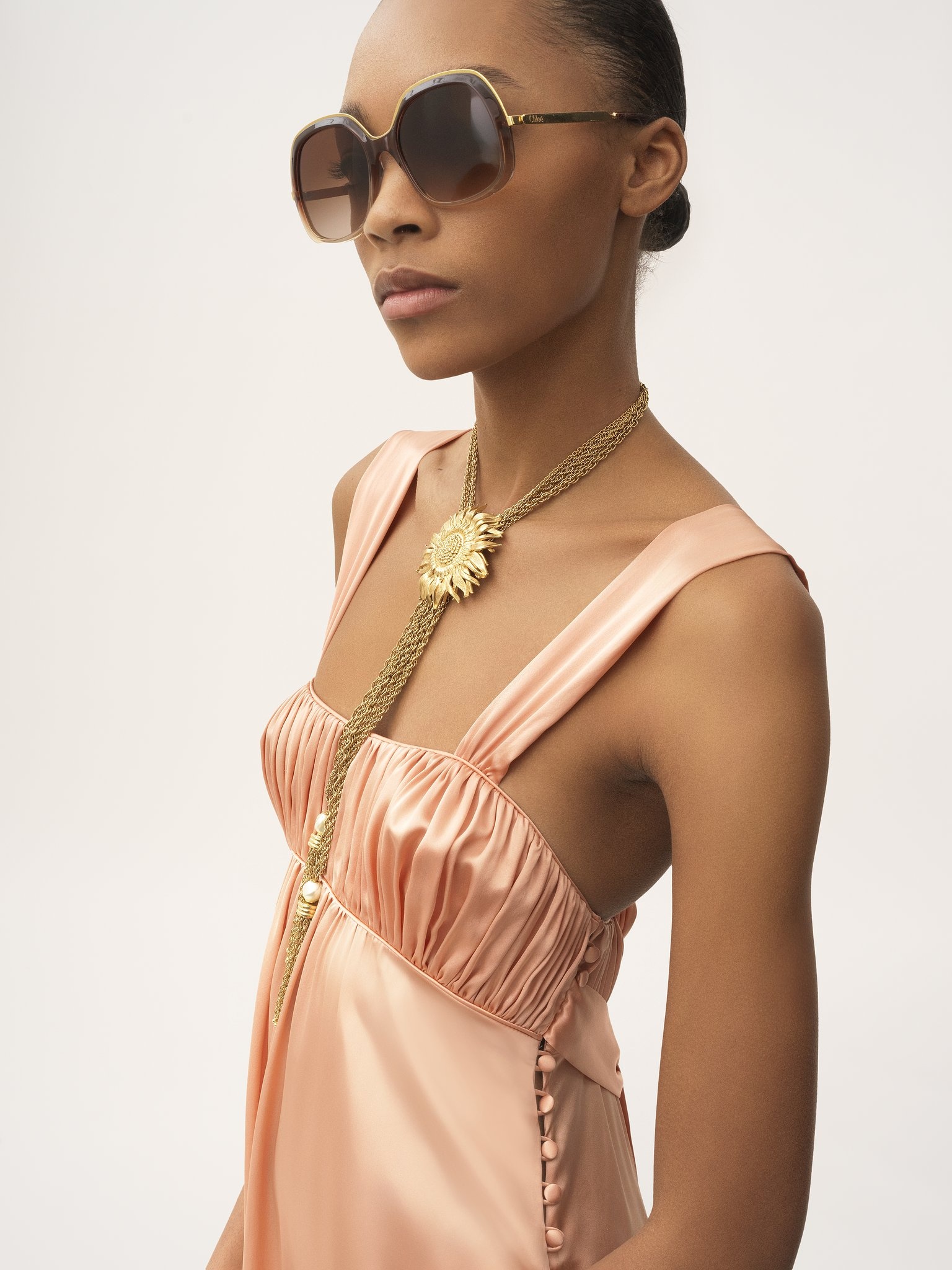 SLEEVELESS RUCHED LONG DRESS IN SILK SATIN - 4