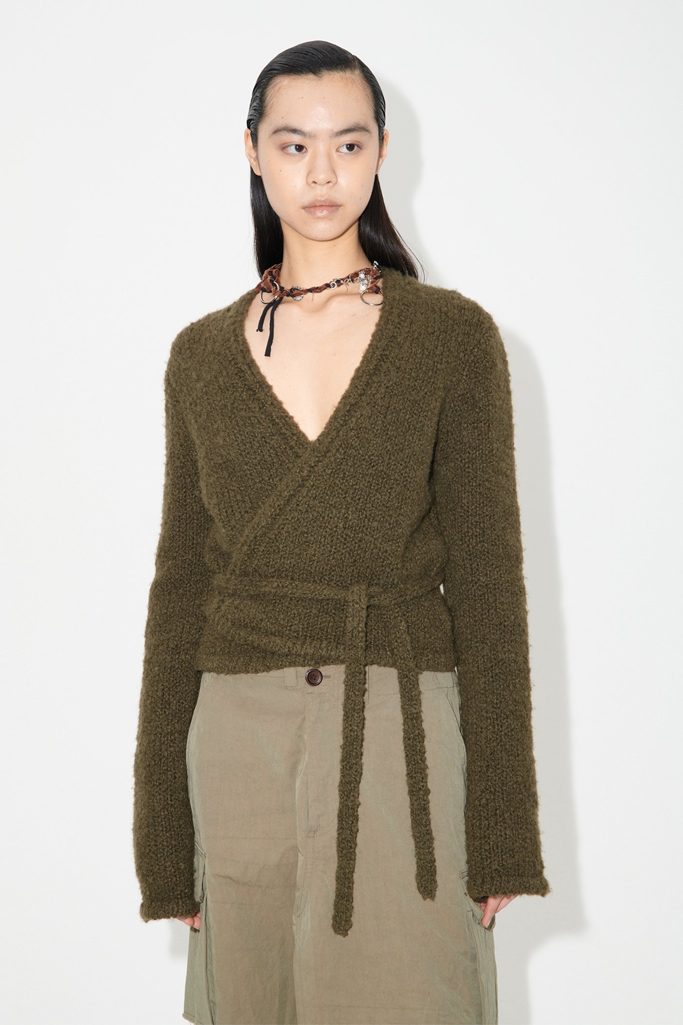 Wrap Knit Olive Cartoon Wool - 2