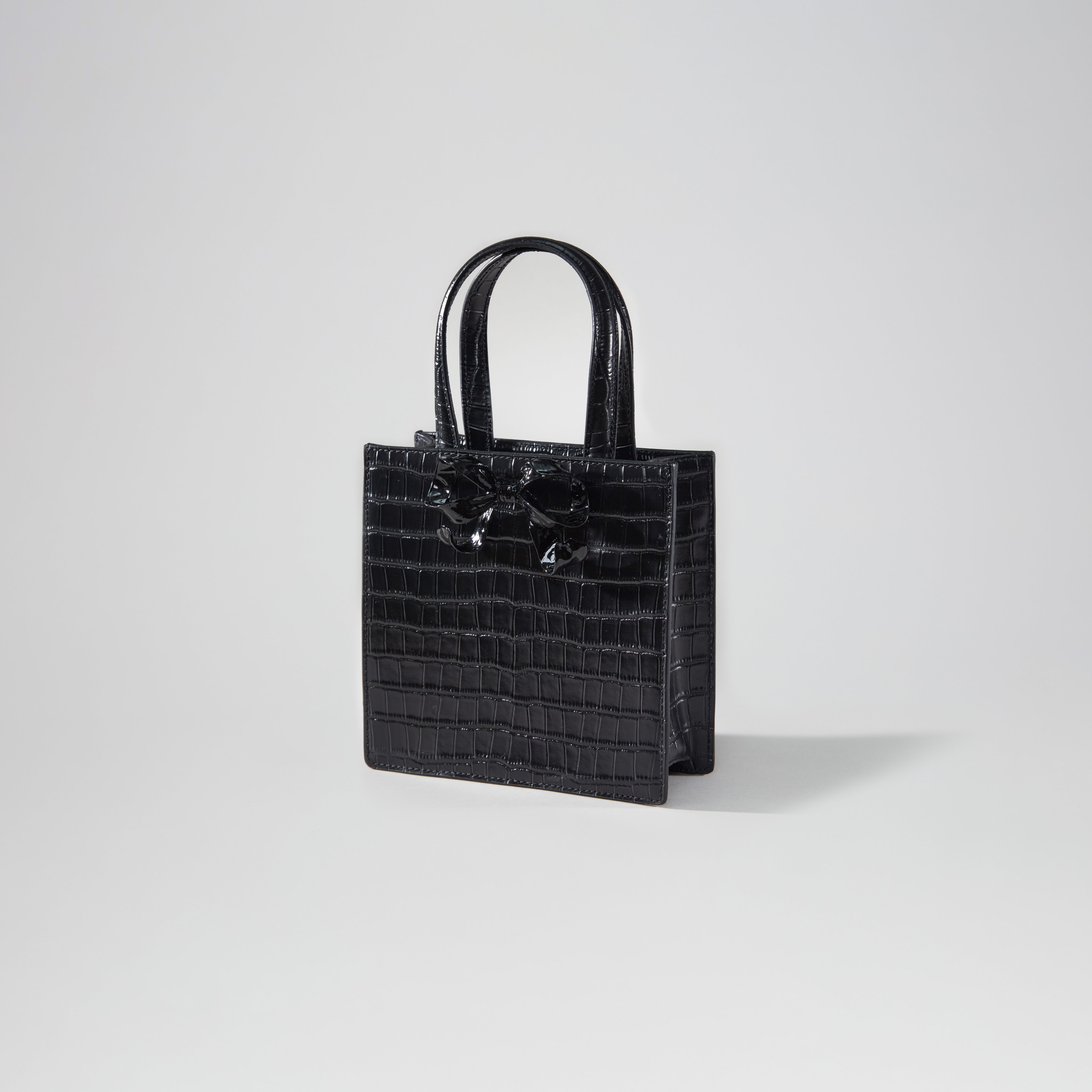 Black Croc Mini Tote Bow Bag - 2