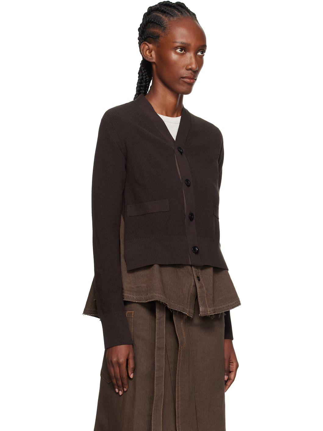 Brown Denim x Knit Cardigan - 2