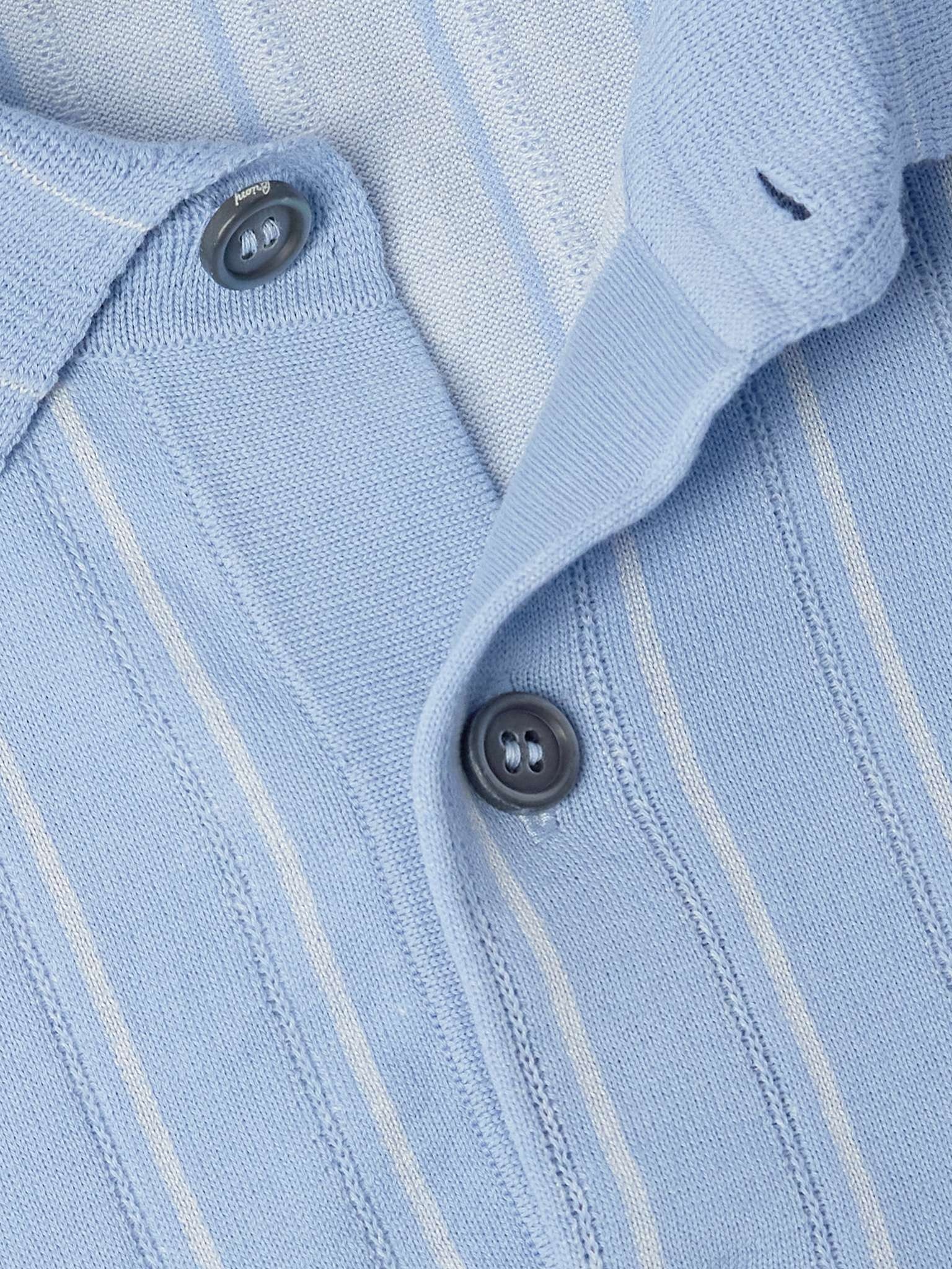 Slim-Fit Striped Pointelle-Knit Cotton, Silk and Linen-Blend Polo Shirt - 4