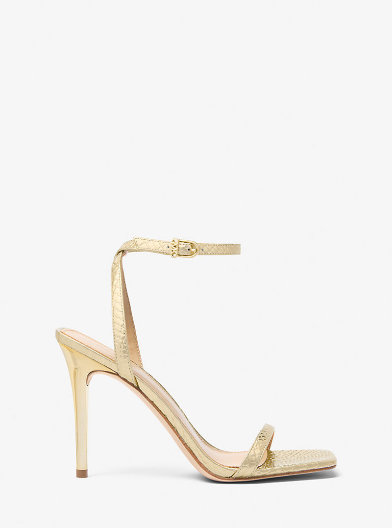 MICHAEL KORS Liana Metallic Snake Embossed Leather Sandal outlook