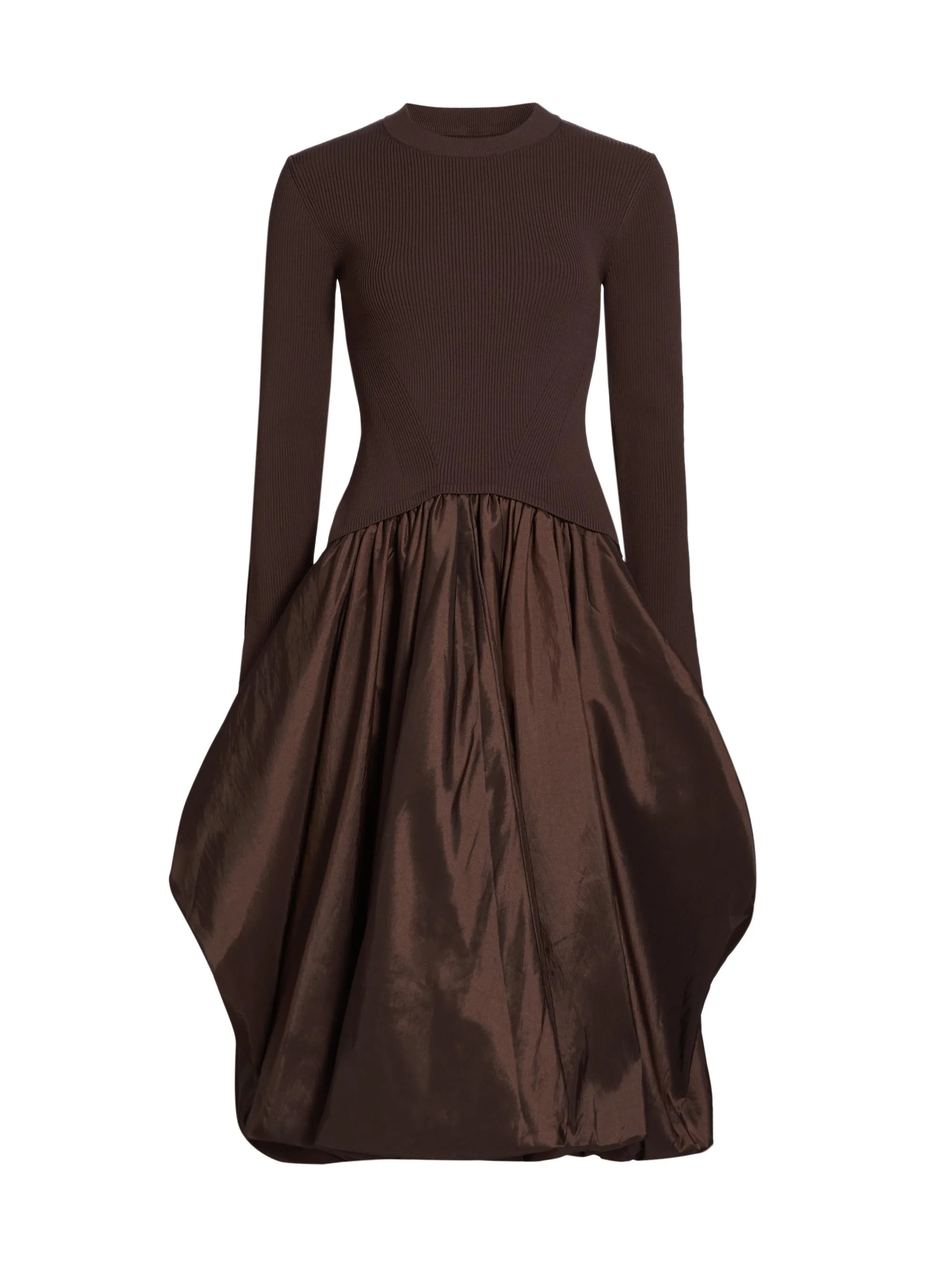 Women's Kenlie Mixed-Media Bubble Skirt Midi-Dress - Chocolate - 1
