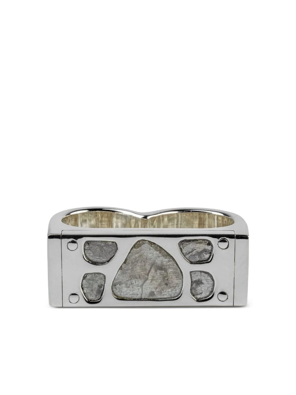 sterling silver diamond double ring - 1