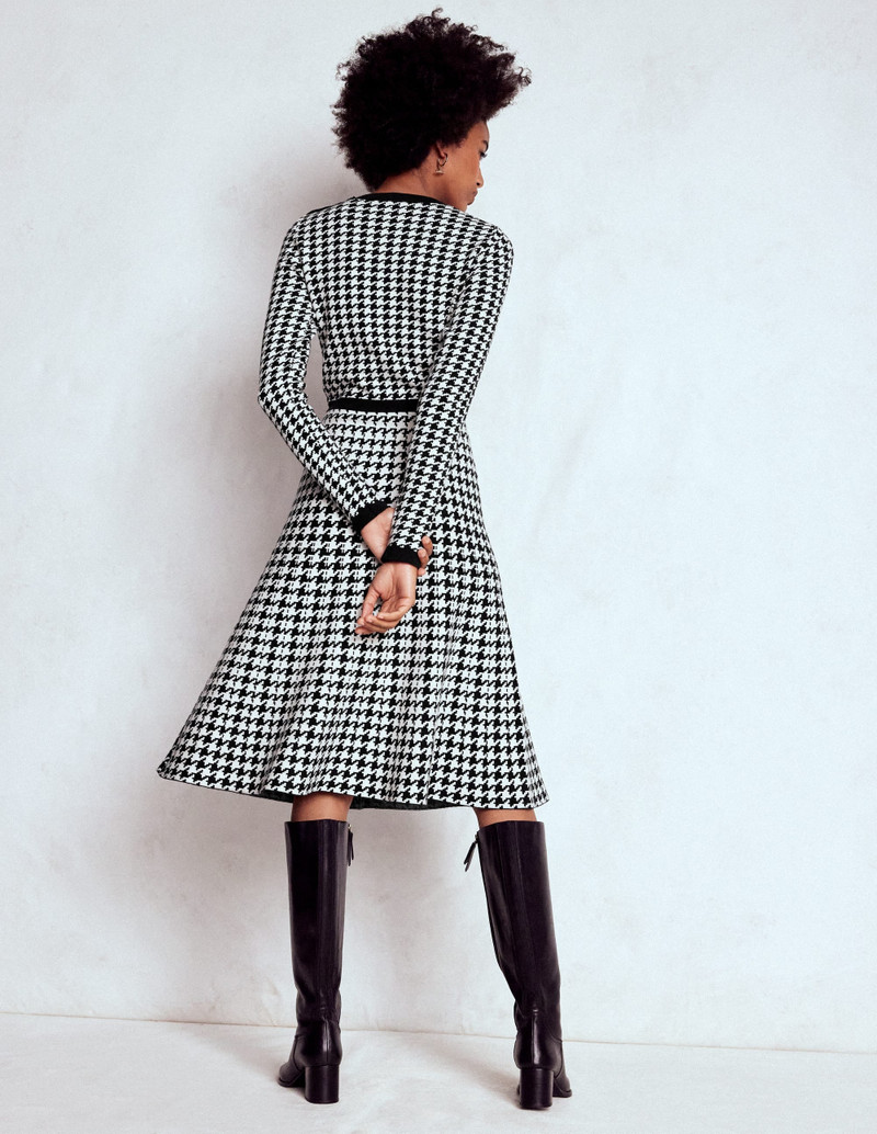 Maria Button Knitted Dress-Black and Ivory Dogstooth 4