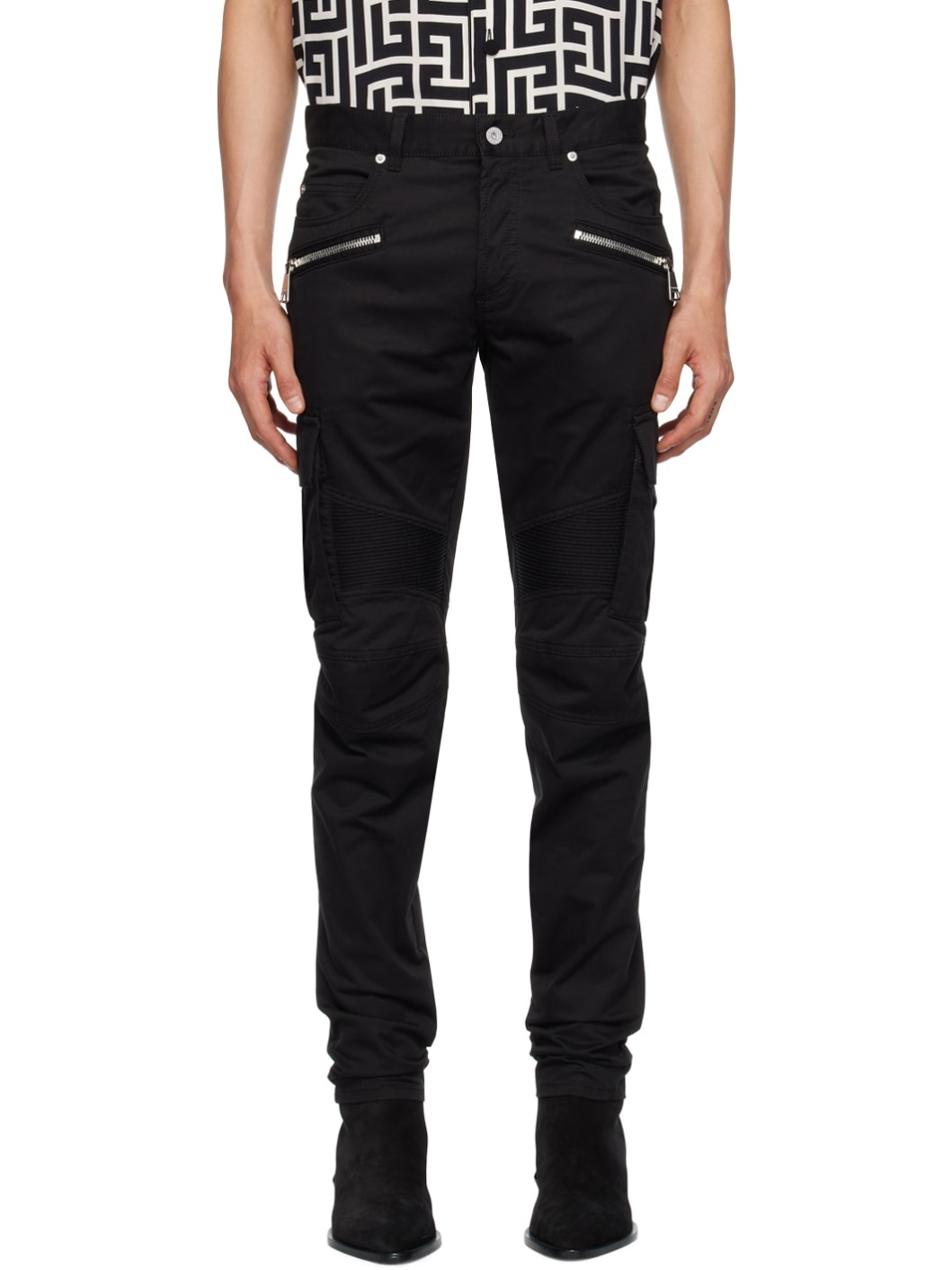 Black Paneled Cargo Pants - 1